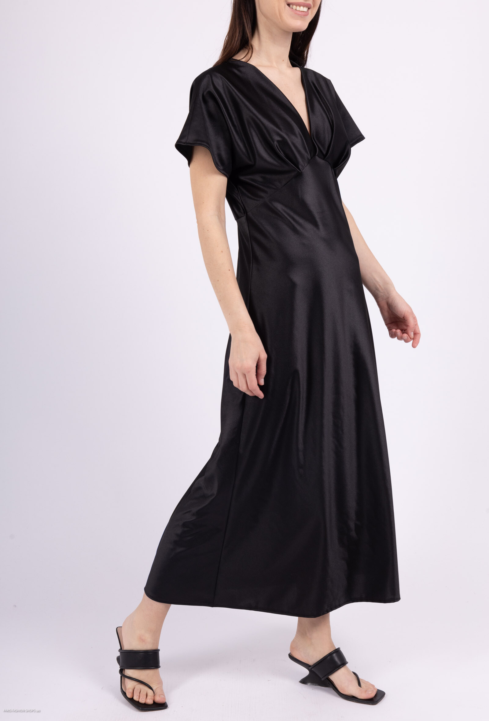 Robe longue satiné - Noir - 4 - grand format