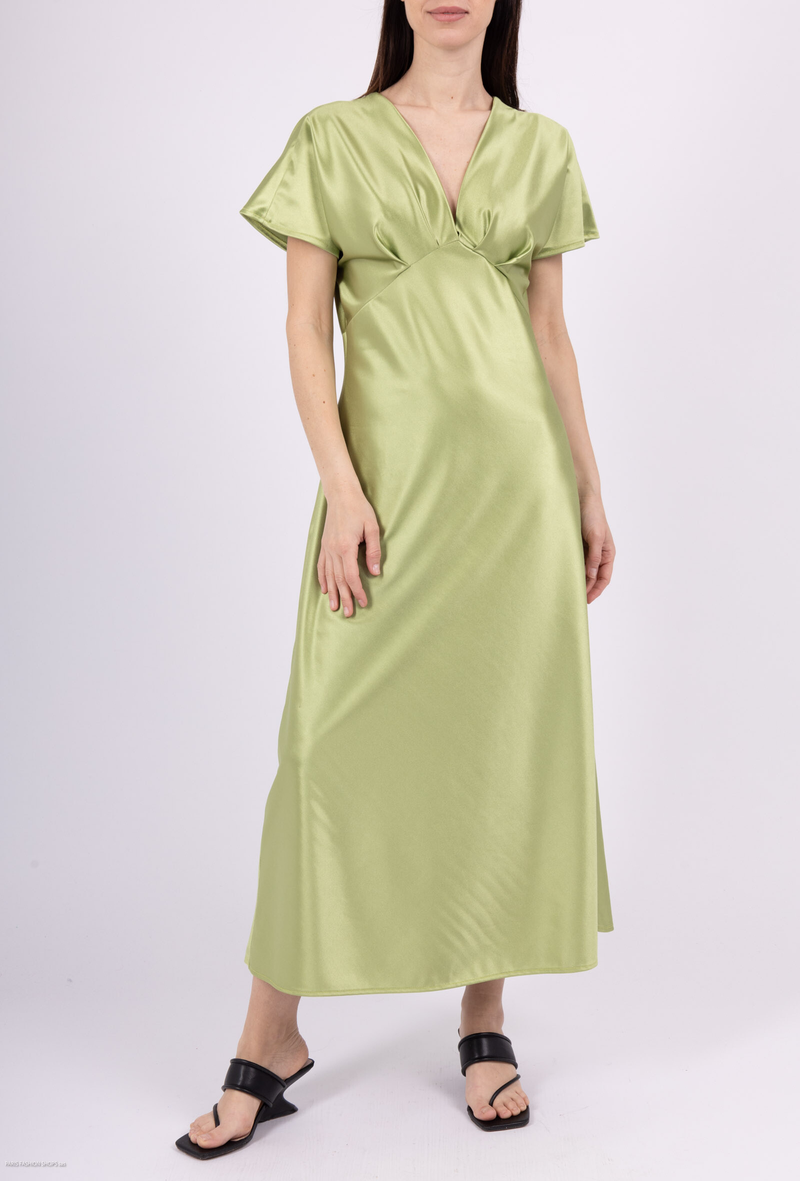 Robe longue satiné - Vert Pomme - 1 - grand format