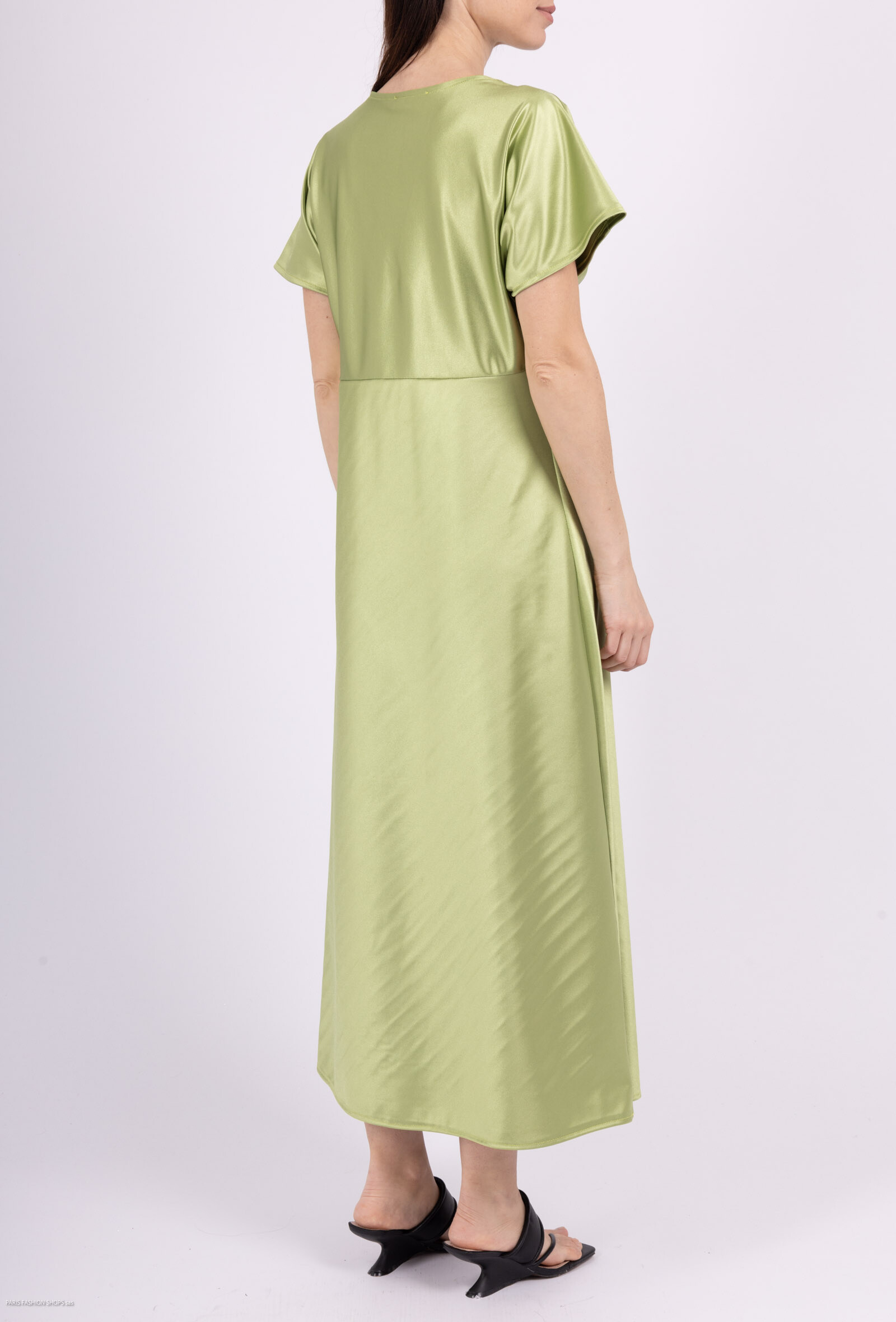 Robe longue satiné - Vert Pomme - 2 - grand format