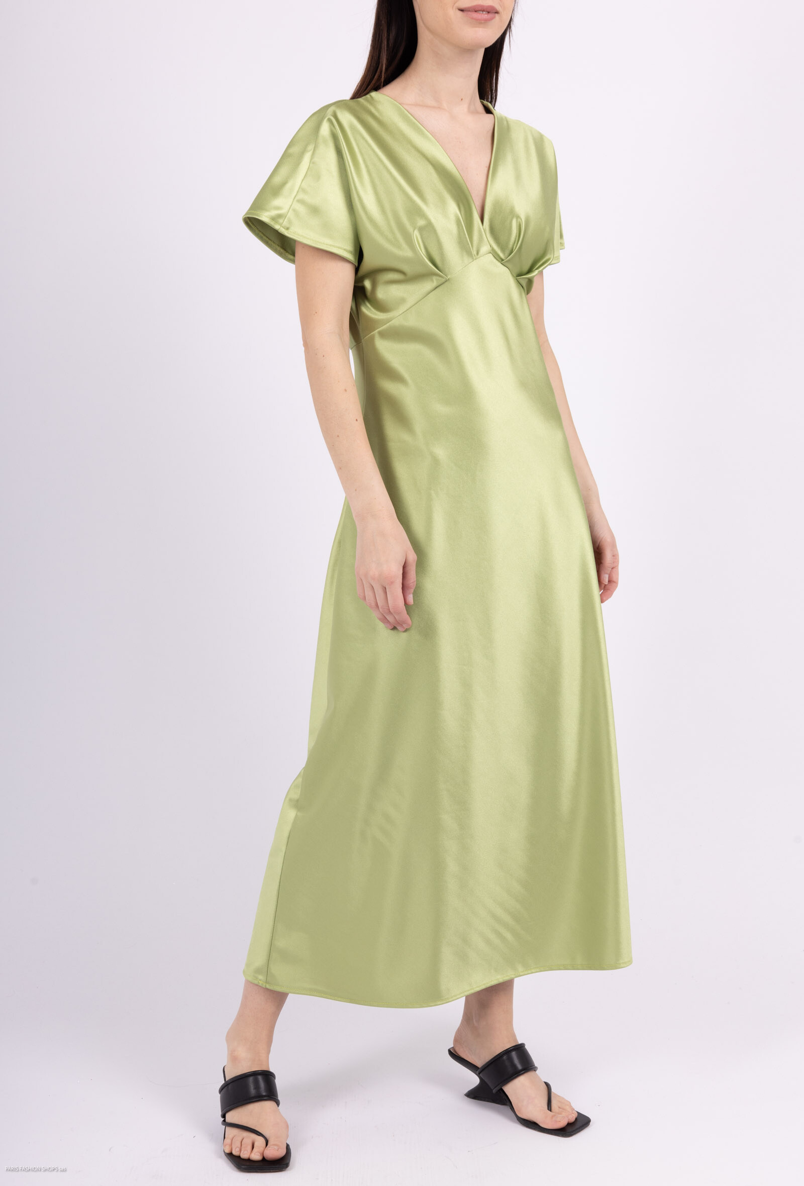 Robe longue satiné - Vert Pomme - 3 - grand format