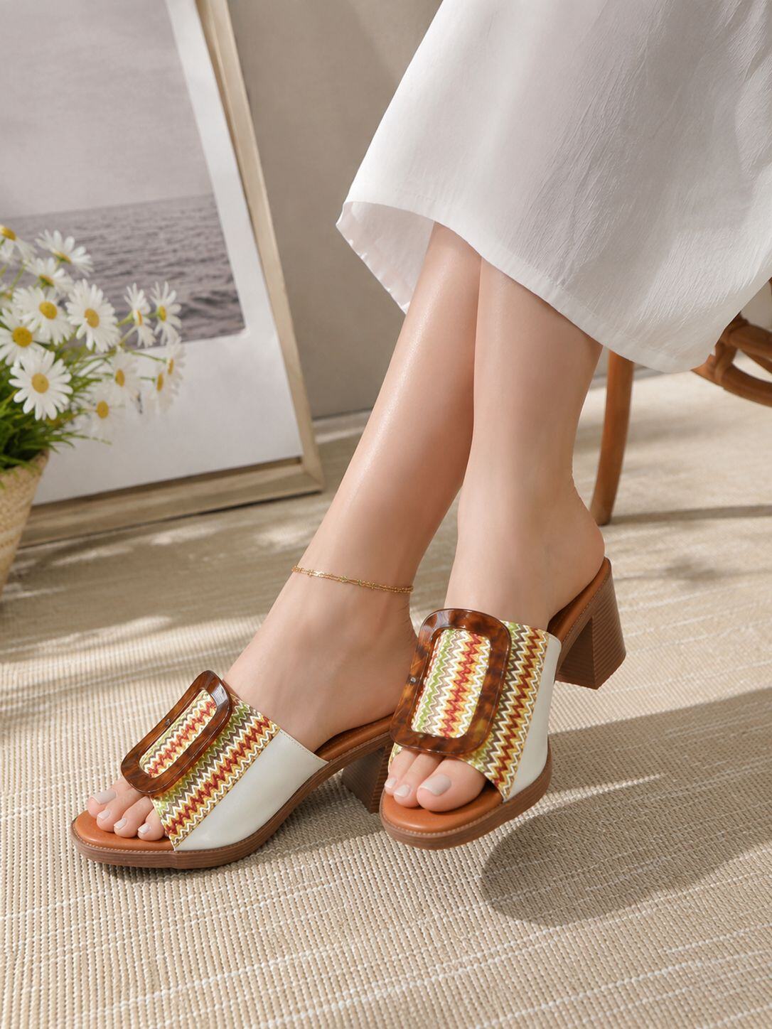 Mayorista CHC SHOES - Mules de Tacón de Bloque con Efecto Madera y Rafia Trenzada