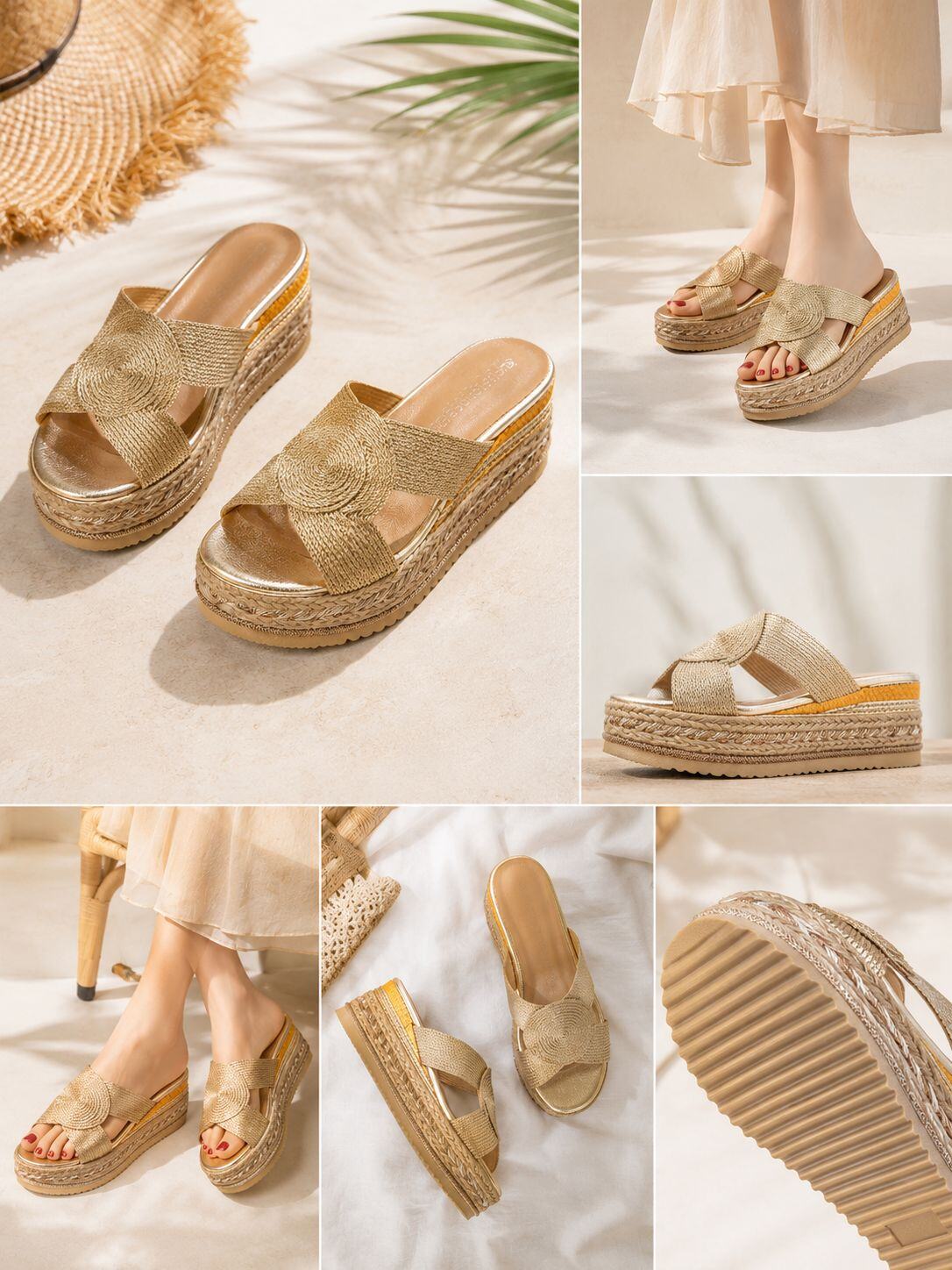 Grossista CHC SHOES - Mules con Zeppa Stile Espadrillas con Cinturino a Spirale e Tacco Posteriore di 4cm (+5cm Piattaforma)