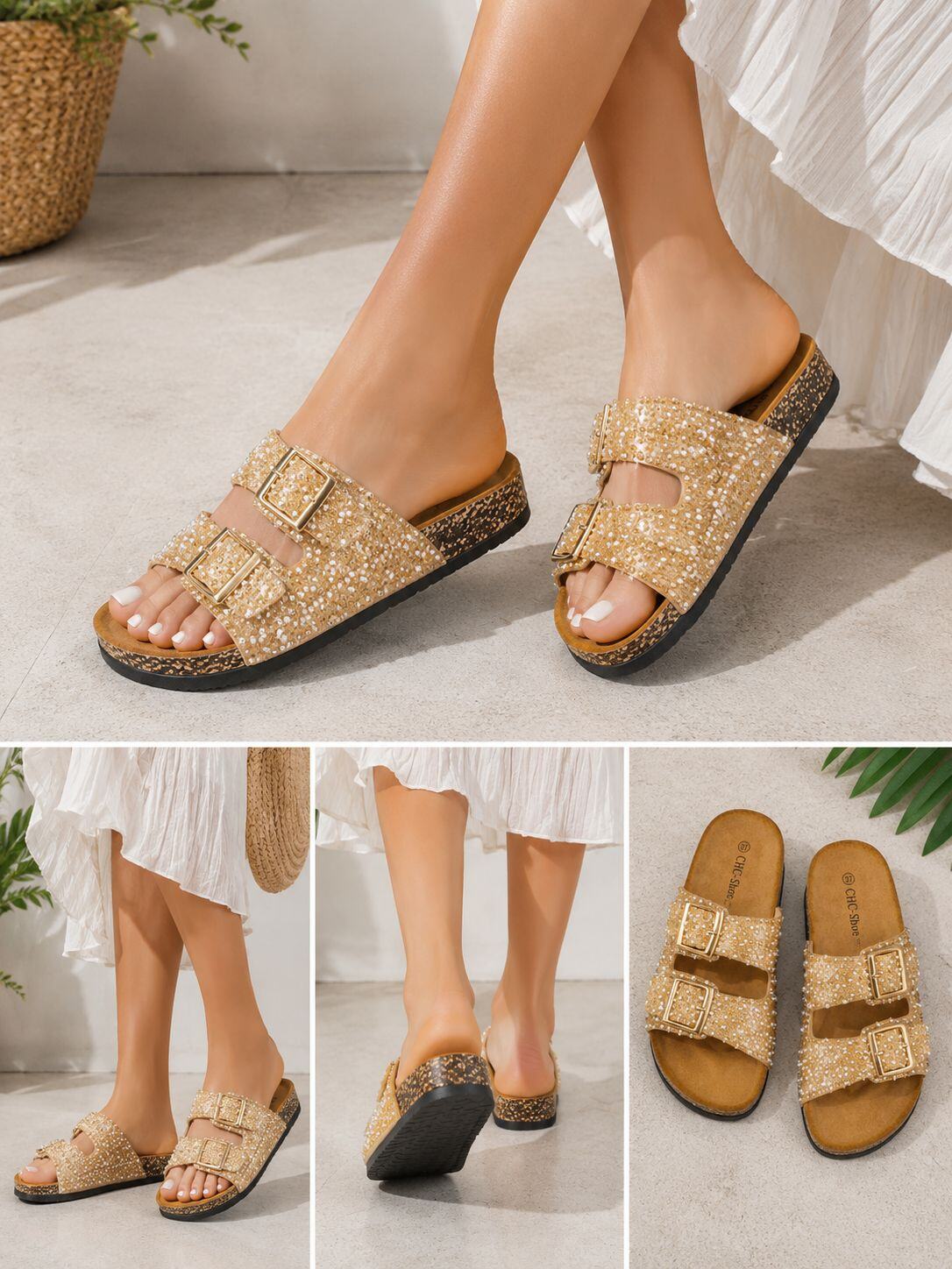 Grossista CHC SHOES - Sandali Comodi Interamente Glitterati con Fibbia