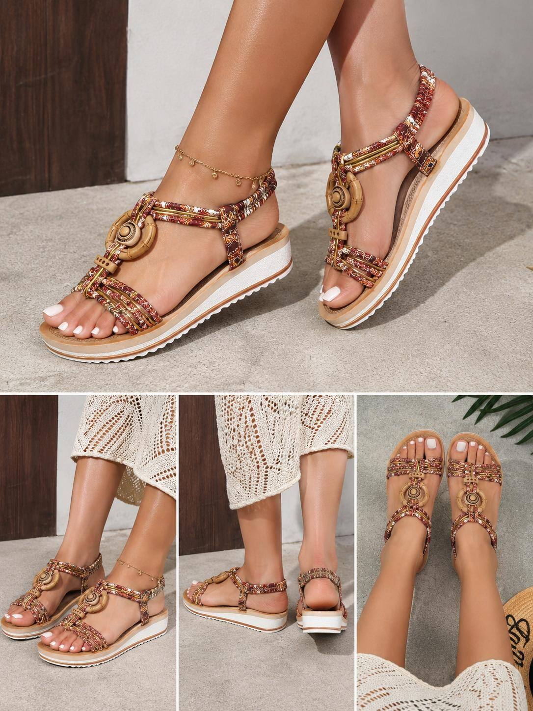 Grossista CHC SHOES - Sandali con Zeppa Stile Salomé con Medaglione Etnico