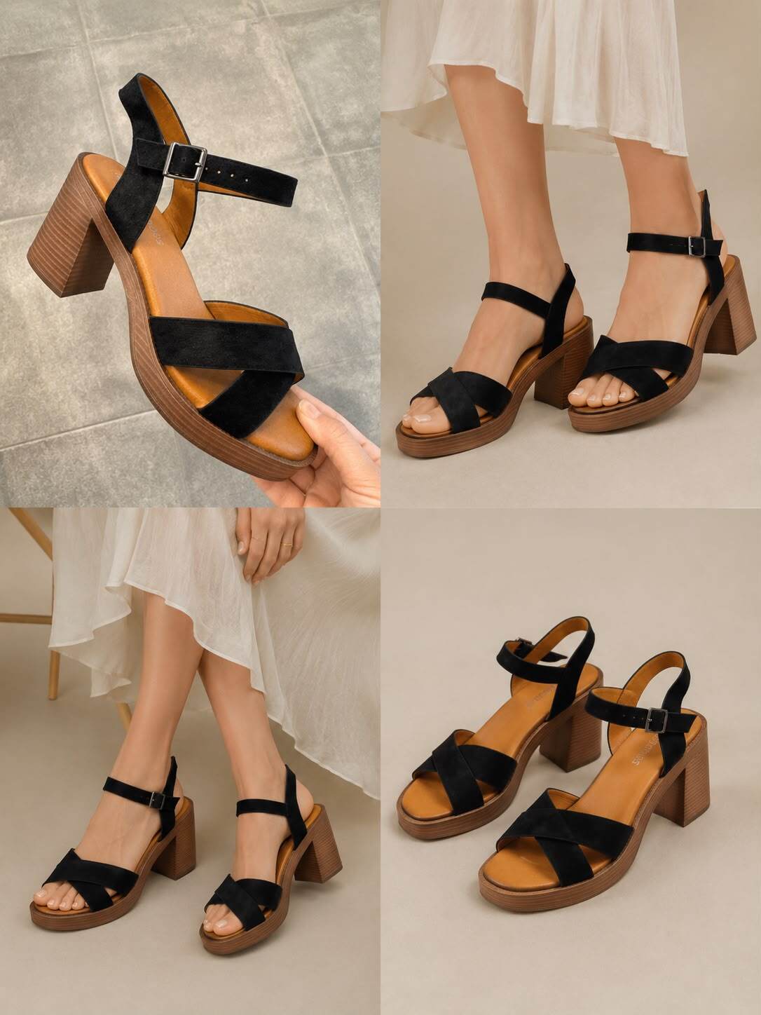 Großhändler CHC SHOES - Blockabsatz-Sandalen mit Holzeffekt und gekreuzten Riemen