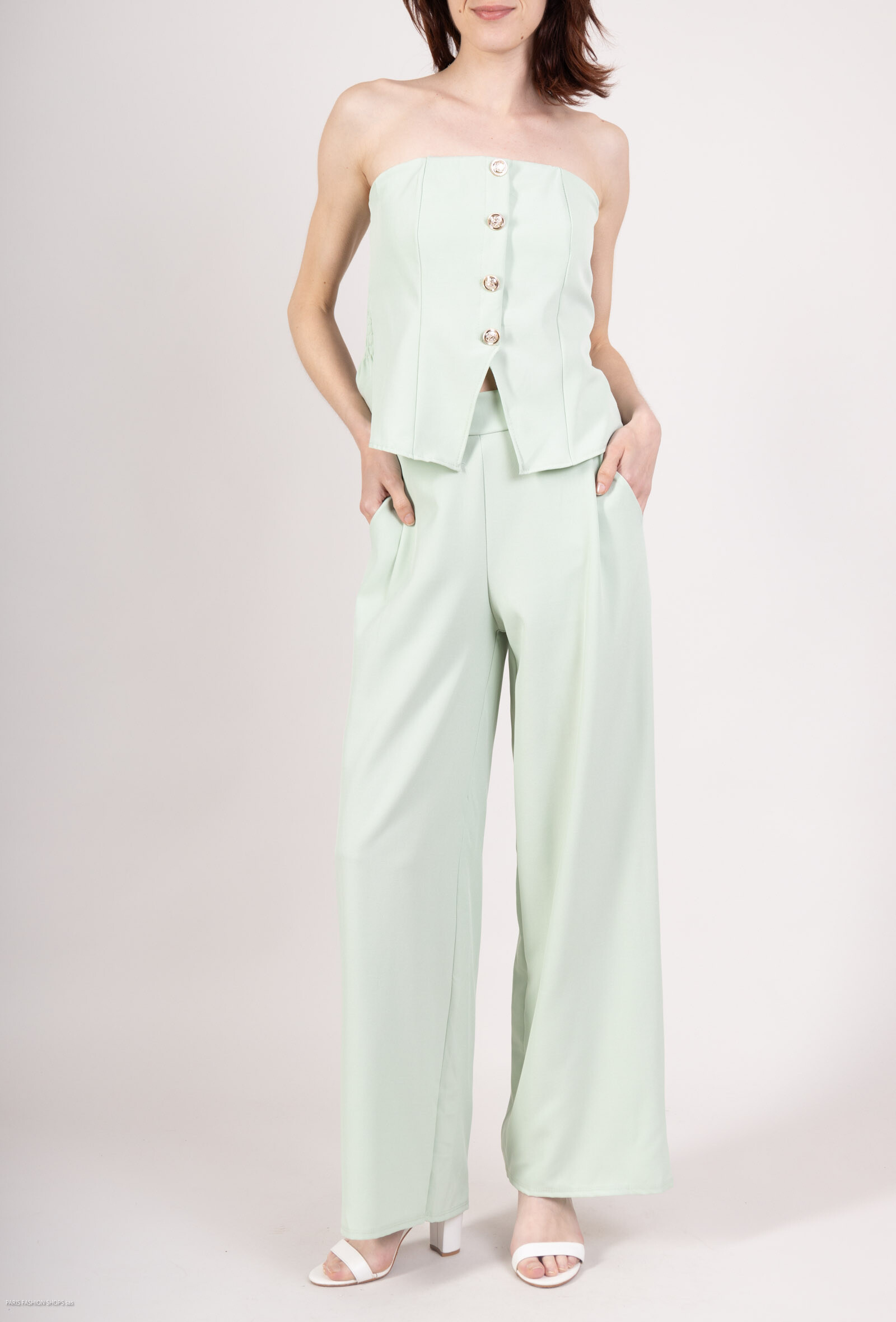 Wholesaler CHEN MODE - Chic set - buttoned bustier and matching fluid pants