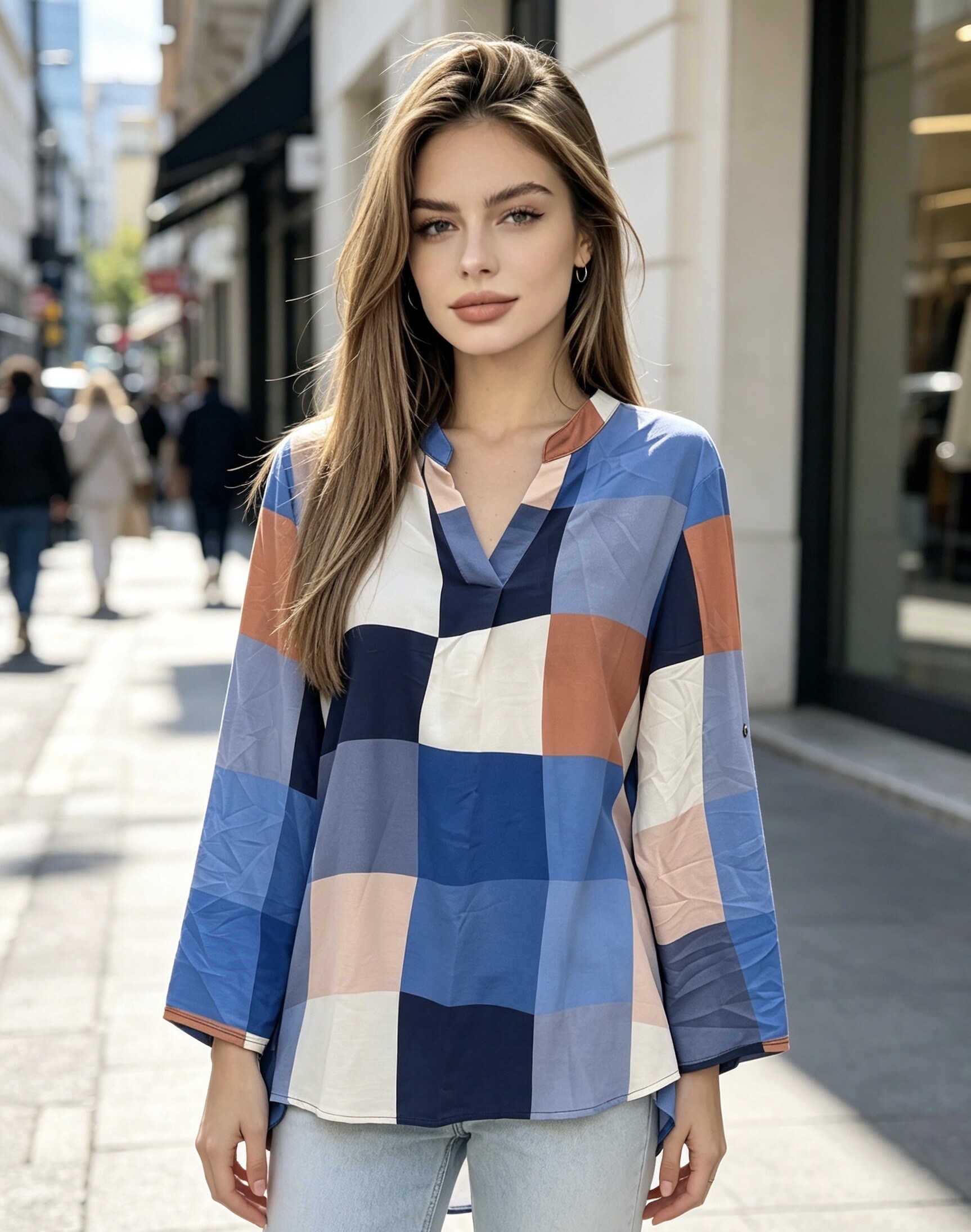 Mayorista CHEN MODE - Camisa Elegante a Cuadros - Mangas Remangables