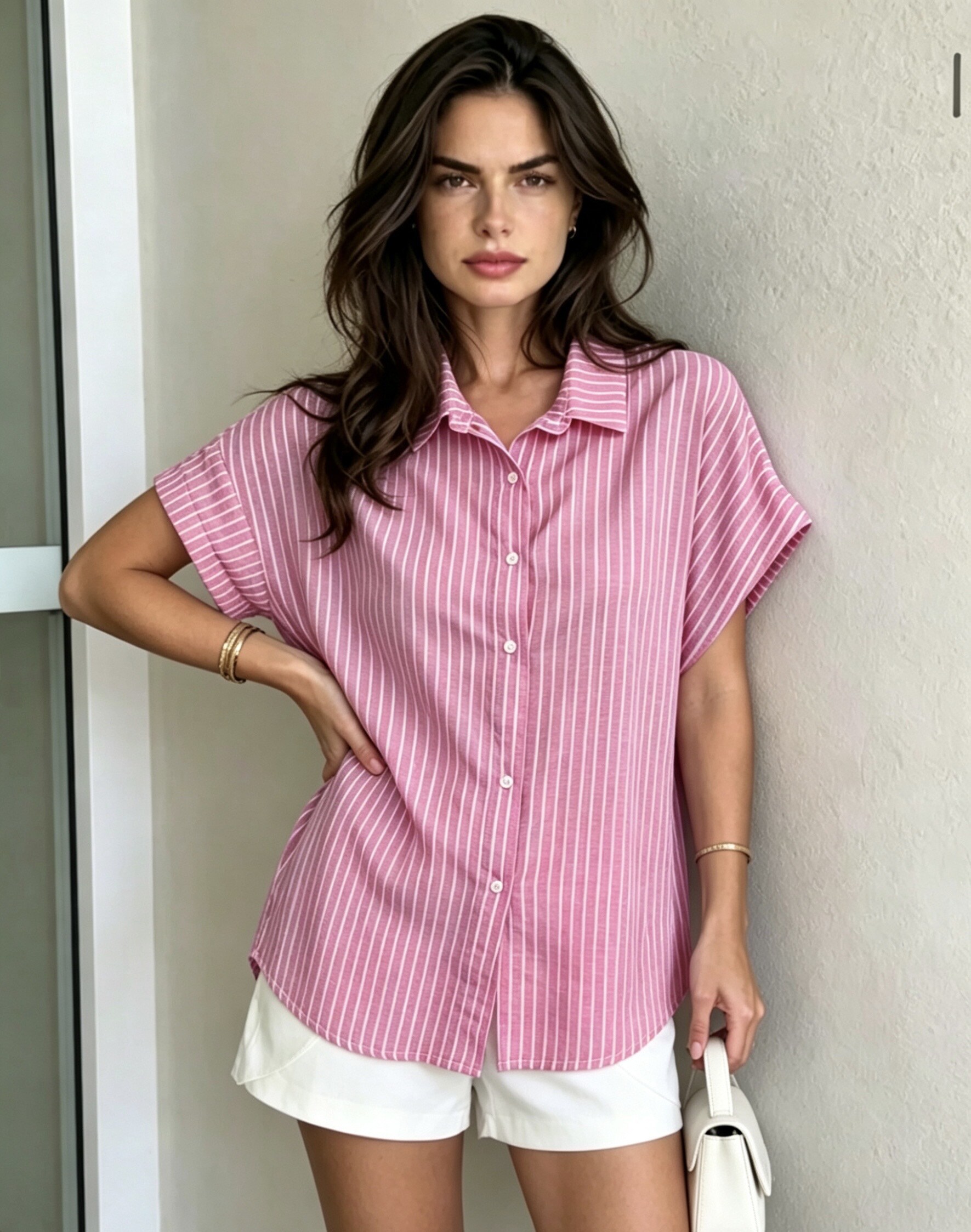Grossiste CHEN MODE - Chemise Rayée Chic à Boutons - Élégance Intemporelle