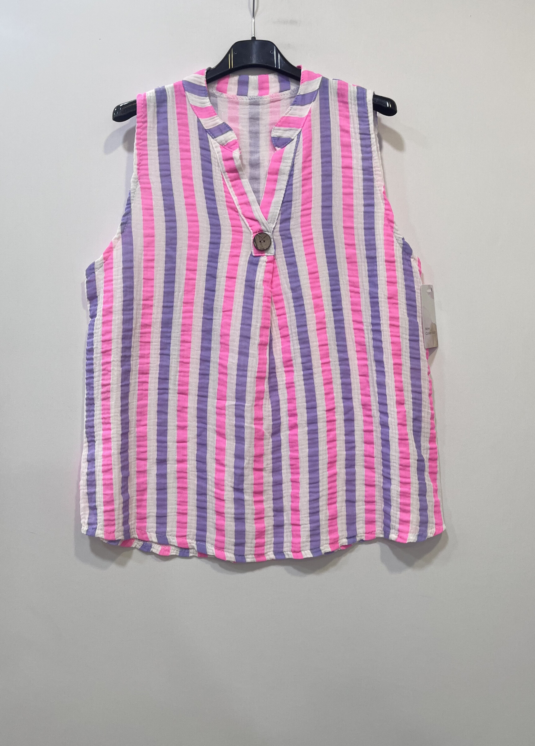 Großhändler CHEN MODE - Leichtes Baumwollgaze-Tanktop - Bunte Streifen und Sommerstil