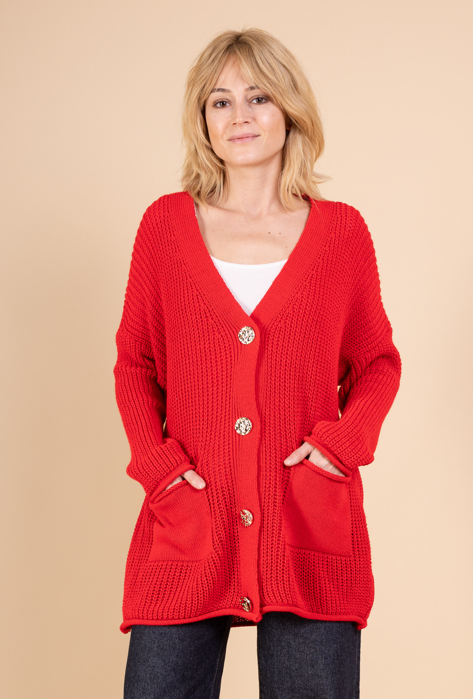 Longueur 82cm, Longueur manche 64cm, Largeur aisselle 64cm. Gilet Cardigan pour femme, 100% acrylique, idéal pour l'automne 2025, allie confort et élégance au quotidien.