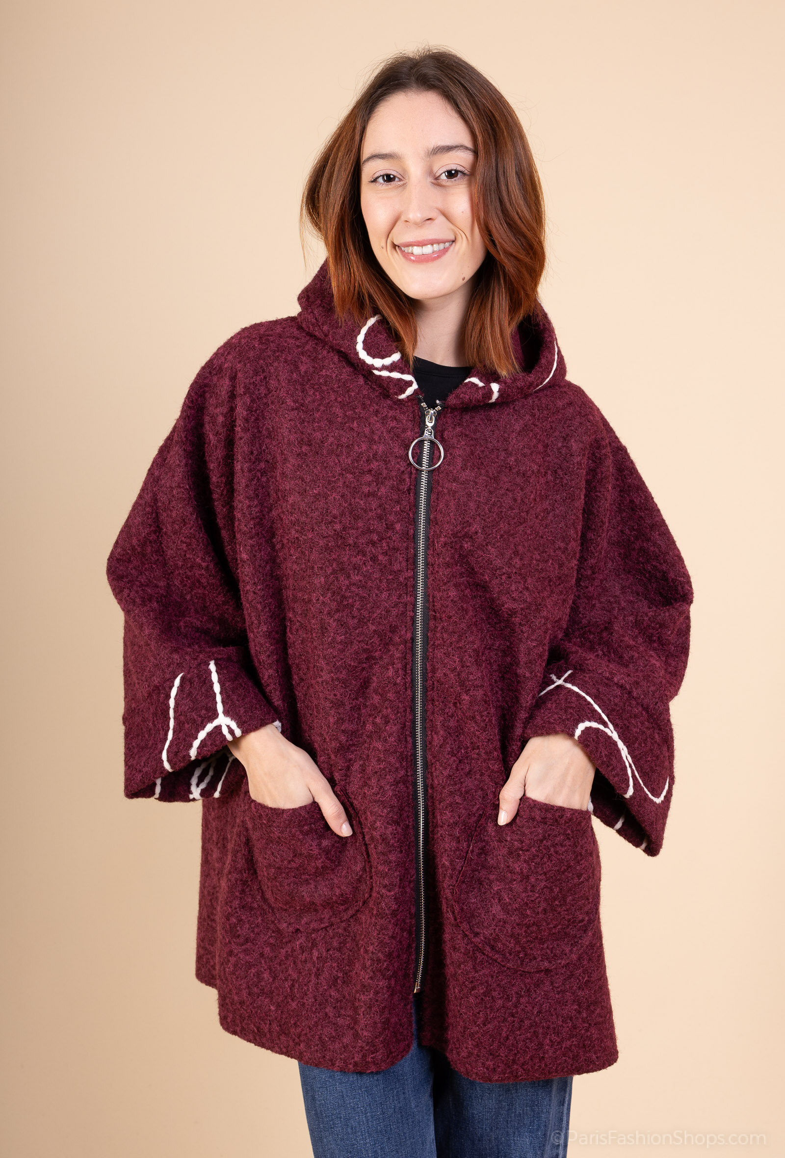 Longueur 83cm, Longueur manche 58cm, Largeur aisselle 70cm. Manteau élégant pour femme, automne/hiver, en laine et élasthanne, parfait pour rester au chaud et à la mode.