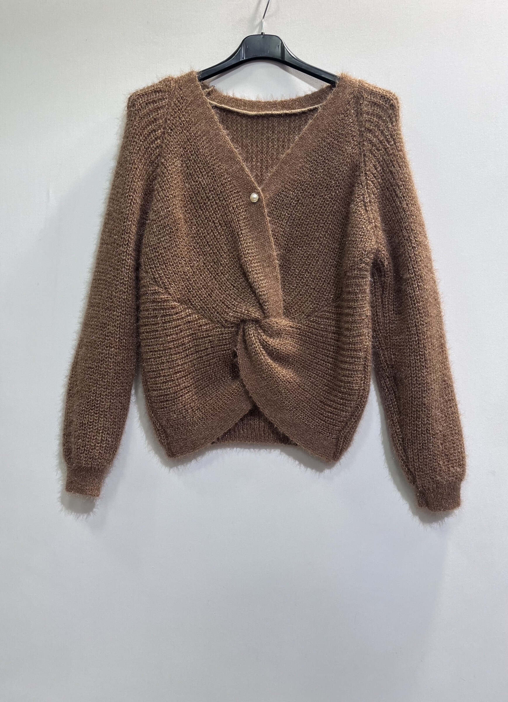Length 66cm, Sleeve length 62cm, Underarm width 50-70cm. Spring women's sweater in mohair, acrylic, and nylon, adorned with a bow and a pearl, perfect for welcoming the gentle touch of 2026.