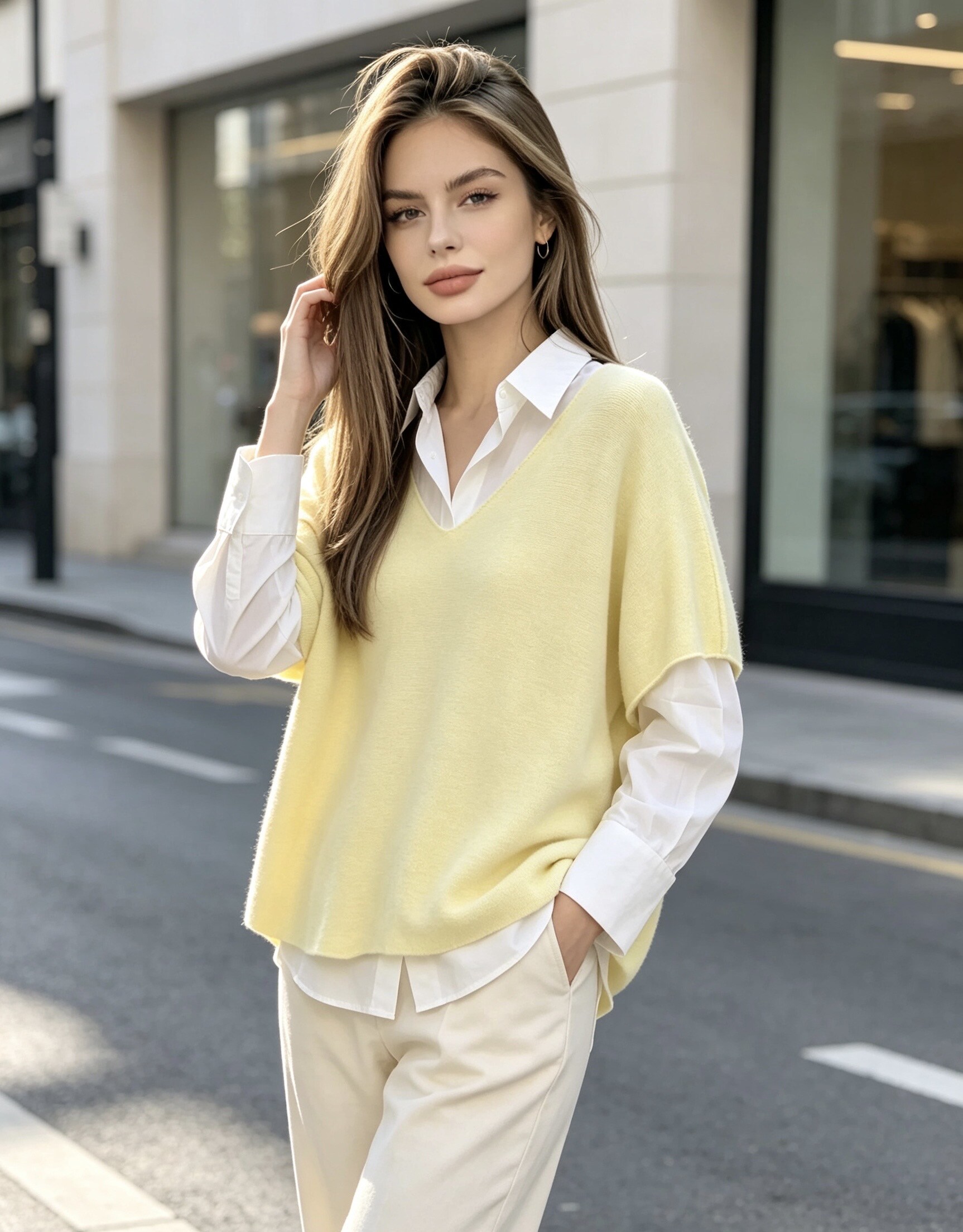 Mayorista CHEN MODE - Top de suéter camiseta con cuello en V