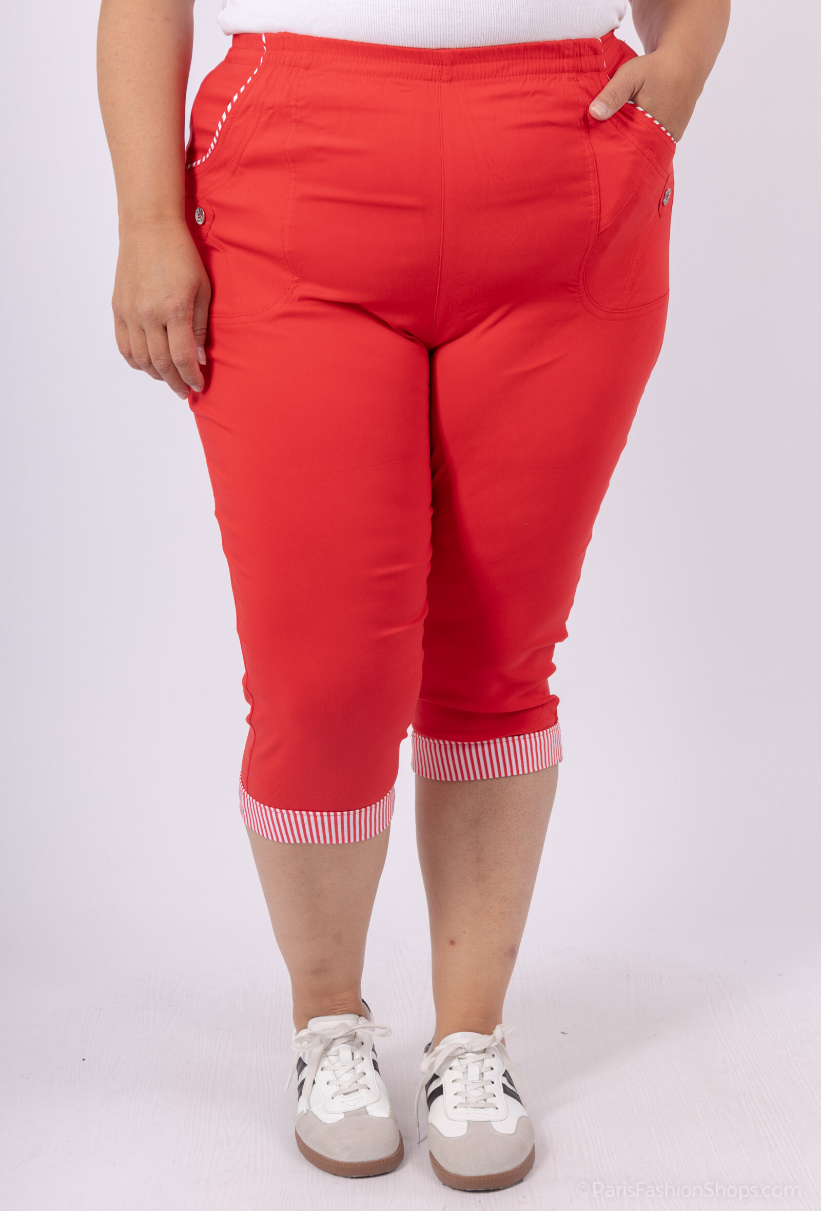 Mayorista Cherry Berry - Pantalones capri de mujer con cintura elástica y puños de marinero