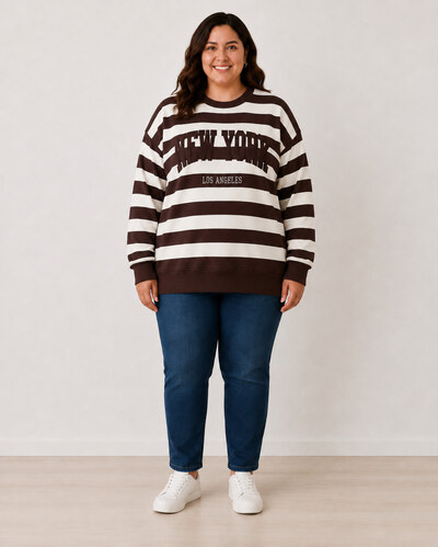 Großhändler Cherry Berry - Gestreiftes Sweatshirt in Übergröße NEW YORK – Ref. P11843 Großhändler Cherry Berry - Gestreiftes Sweatshirt in Übergröße NEW YORK – Ref. P11843