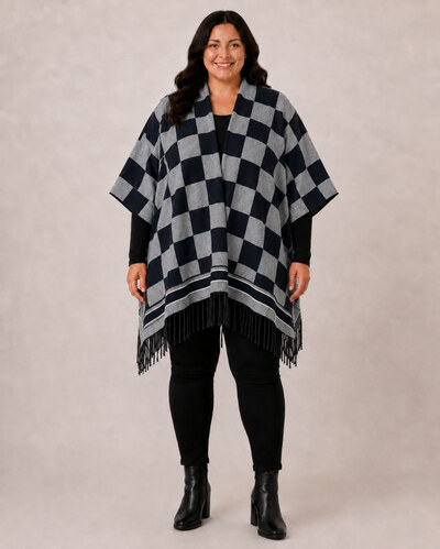 Großhändler Cherry Berry - Übergröße Karierter Poncho – Ref. P11856 Großhändler Cherry Berry - Übergröße Karierter Poncho – Ref. P11856