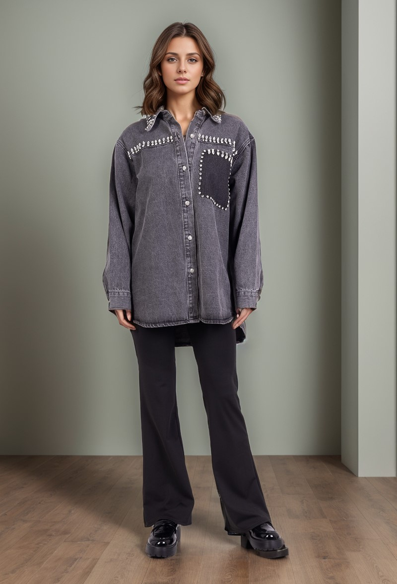 Wholesaler Cherry Koko - Denim shirt with rhinestones