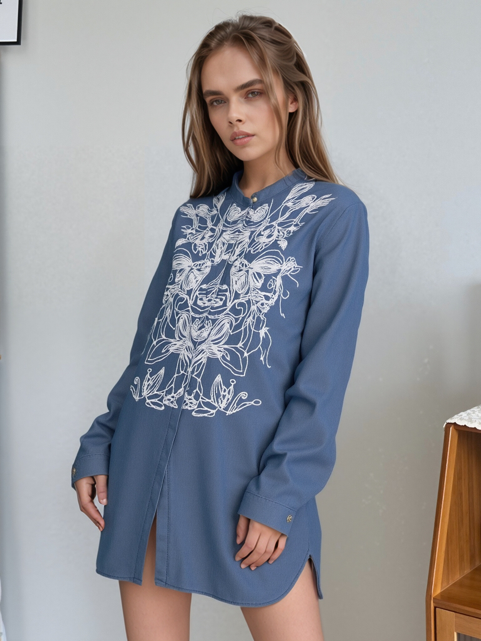 Grossista Cherry Koko - Camicia di abito in denim con ricamo
