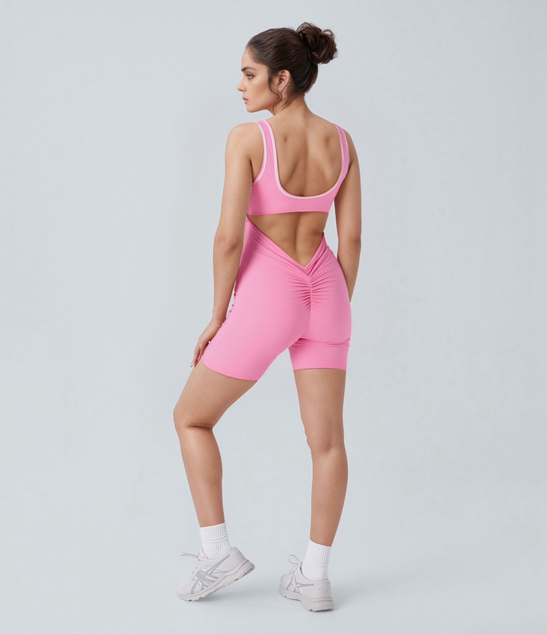 Mayorista Cherry Koko - Mono corto deportivo blanco con paneles laterales - Efecto push-up y ultra elástico