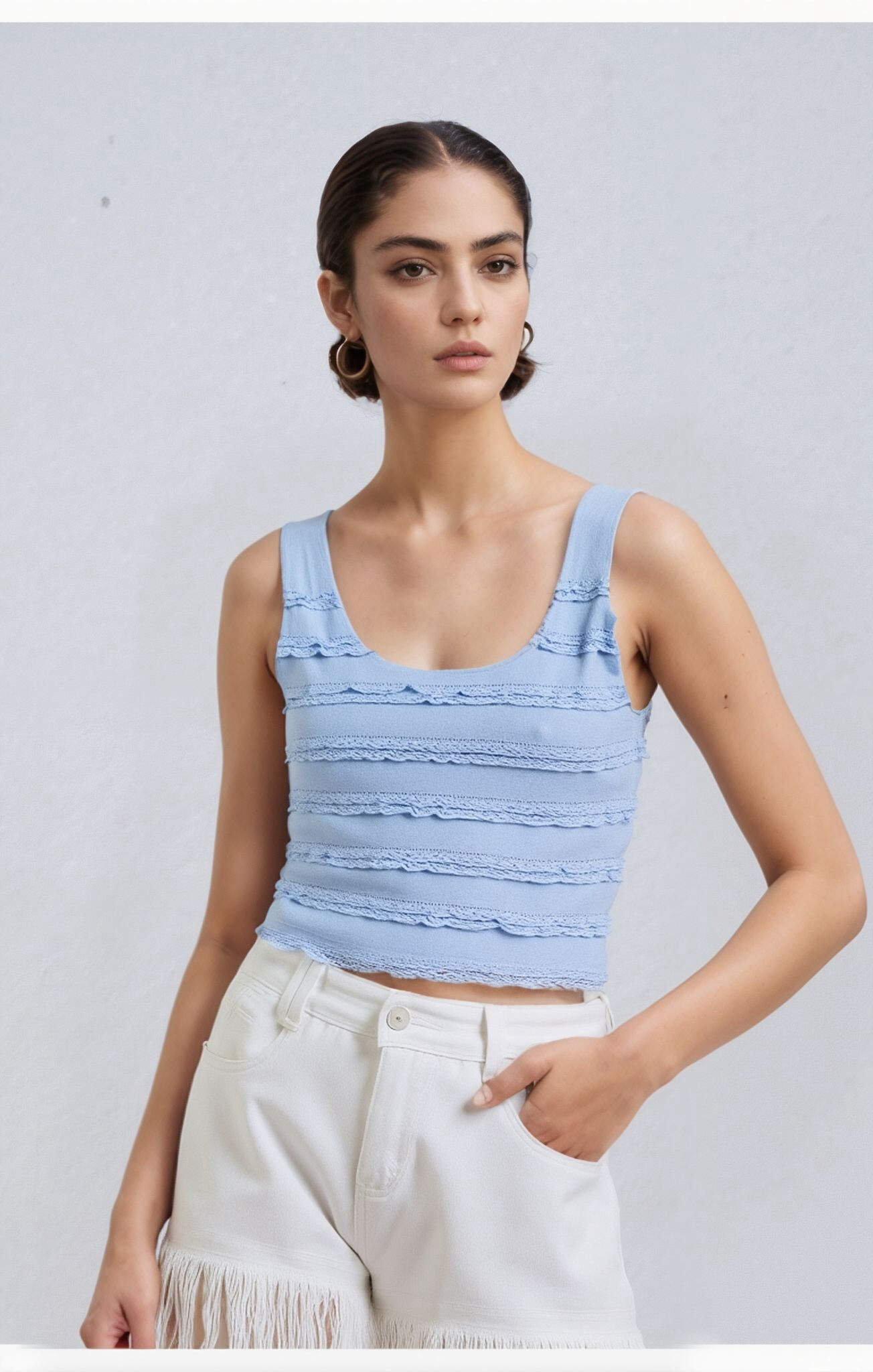 Großhändler Cherry Koko - Damen Tanktop aus strukturiertem Strick mit Rüschen