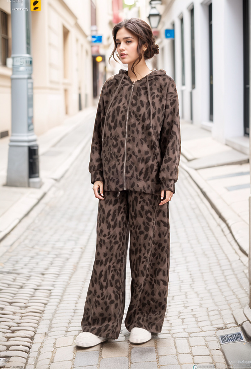 Grossista Cherry Koko - Set di felpa da jogging con stampa leopardata