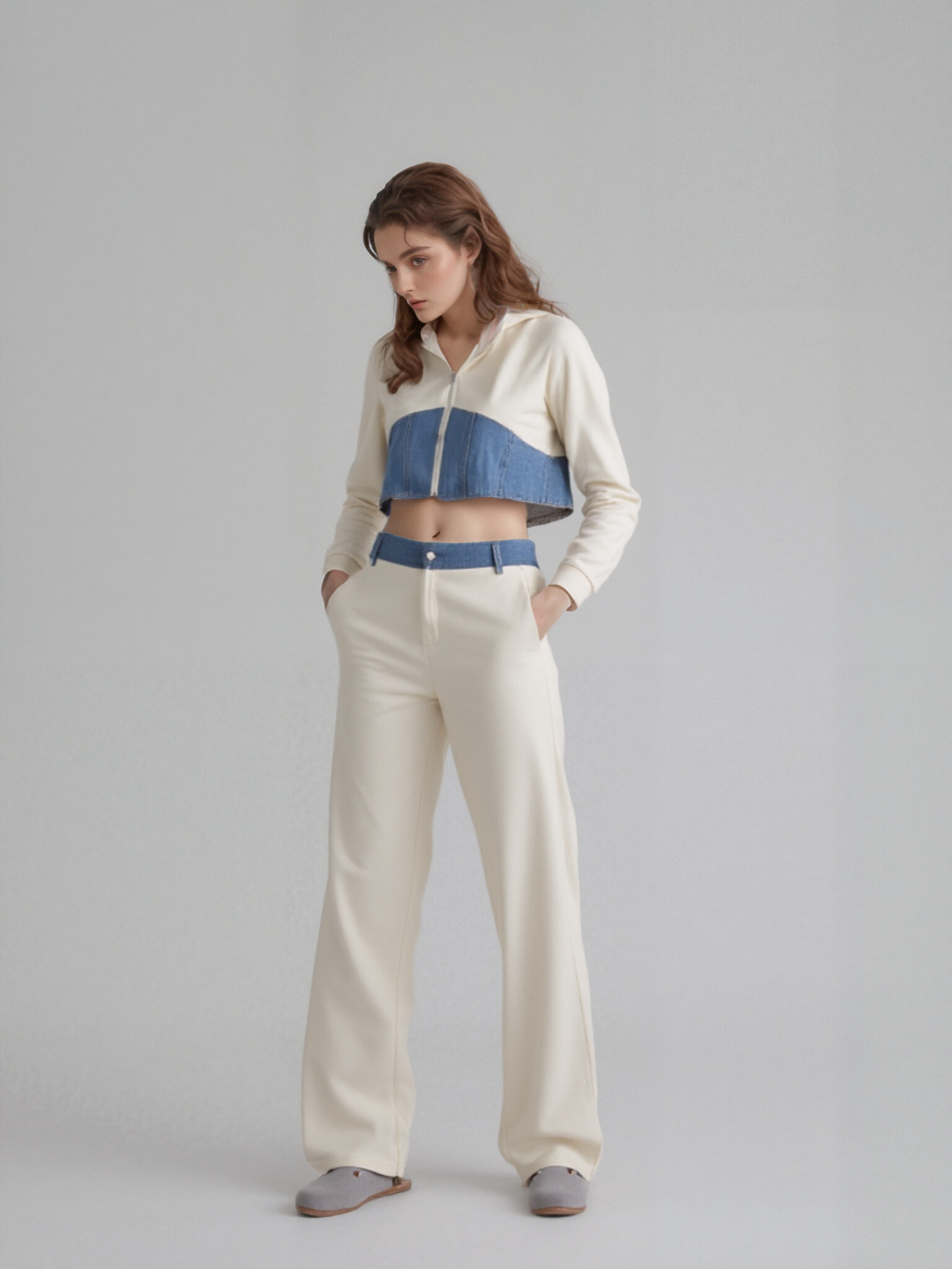 Wholesaler Cherry Koko - Denim patchwork jacket and pants set