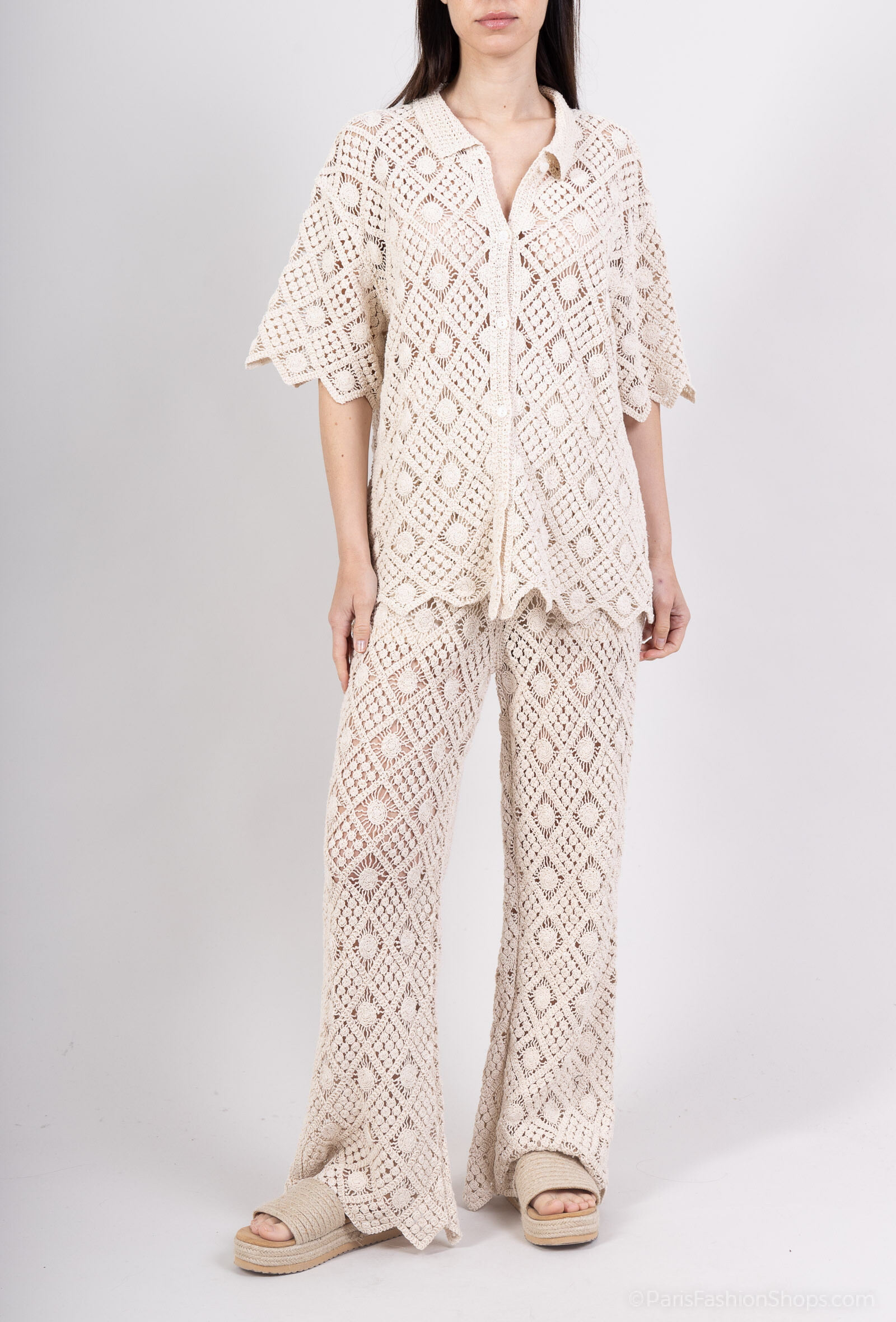 Mayorista Cherry Koko - Conjunto Bohemio de Ganchillo - Camisa y Pantalón Ancho