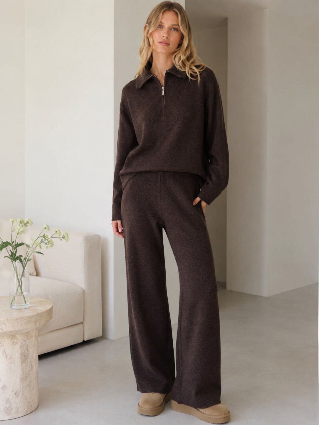Mayorista Cherry Koko - Conjunto de punto con cuello camionero y pantalones anchos