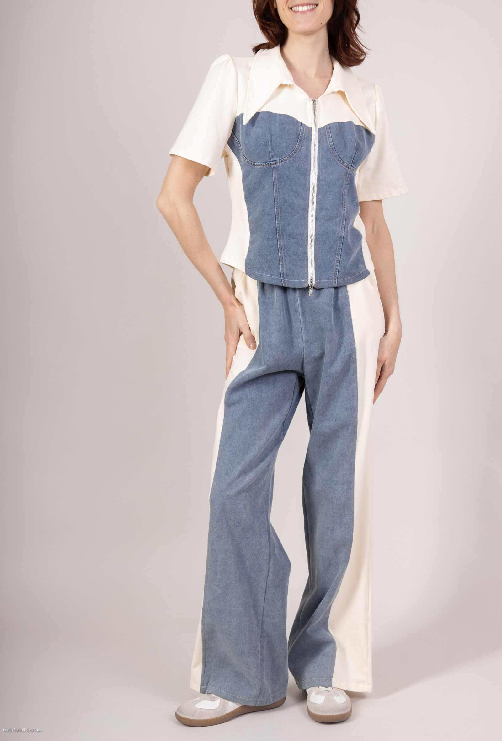 Wholesaler Cherry Koko - Together Bicolored Jean Short Sleeves