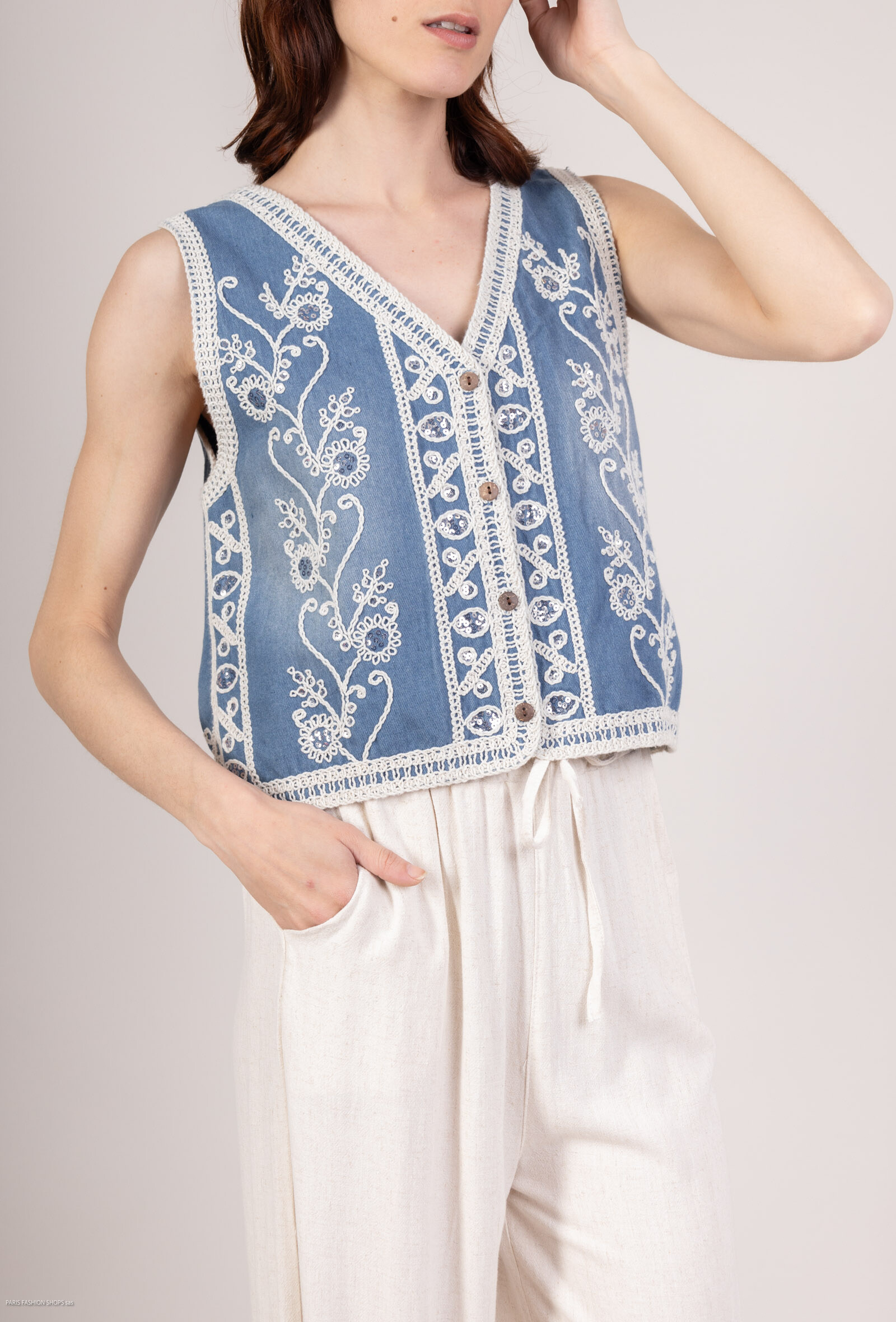 Grossista Cherry Koko - Gilet di denim con pizzo