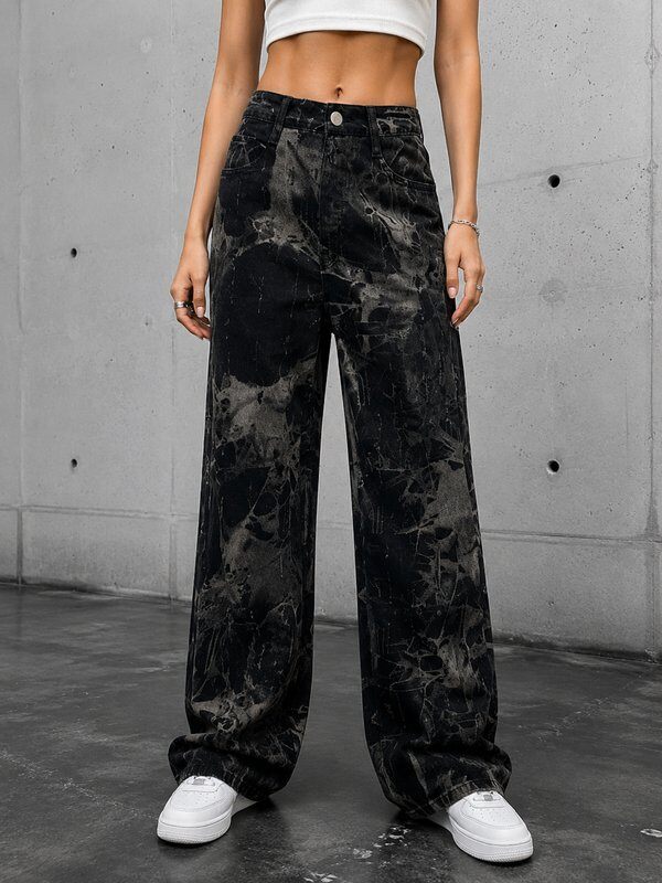 Grossiste Cherry Koko - INDIGO – Jean wide leg effet peinture