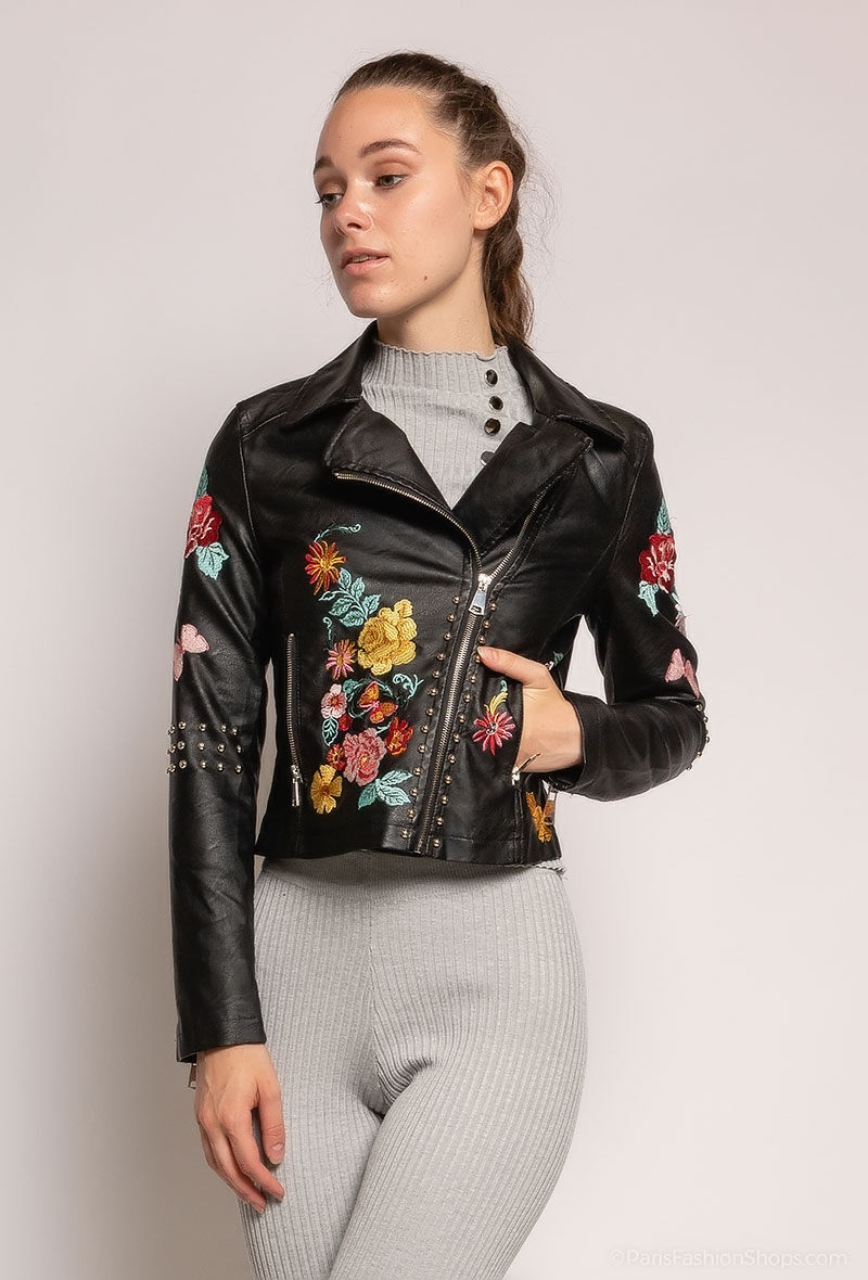 Grossiste Cherry Koko - Perfecto avec fleurs brodées et clous