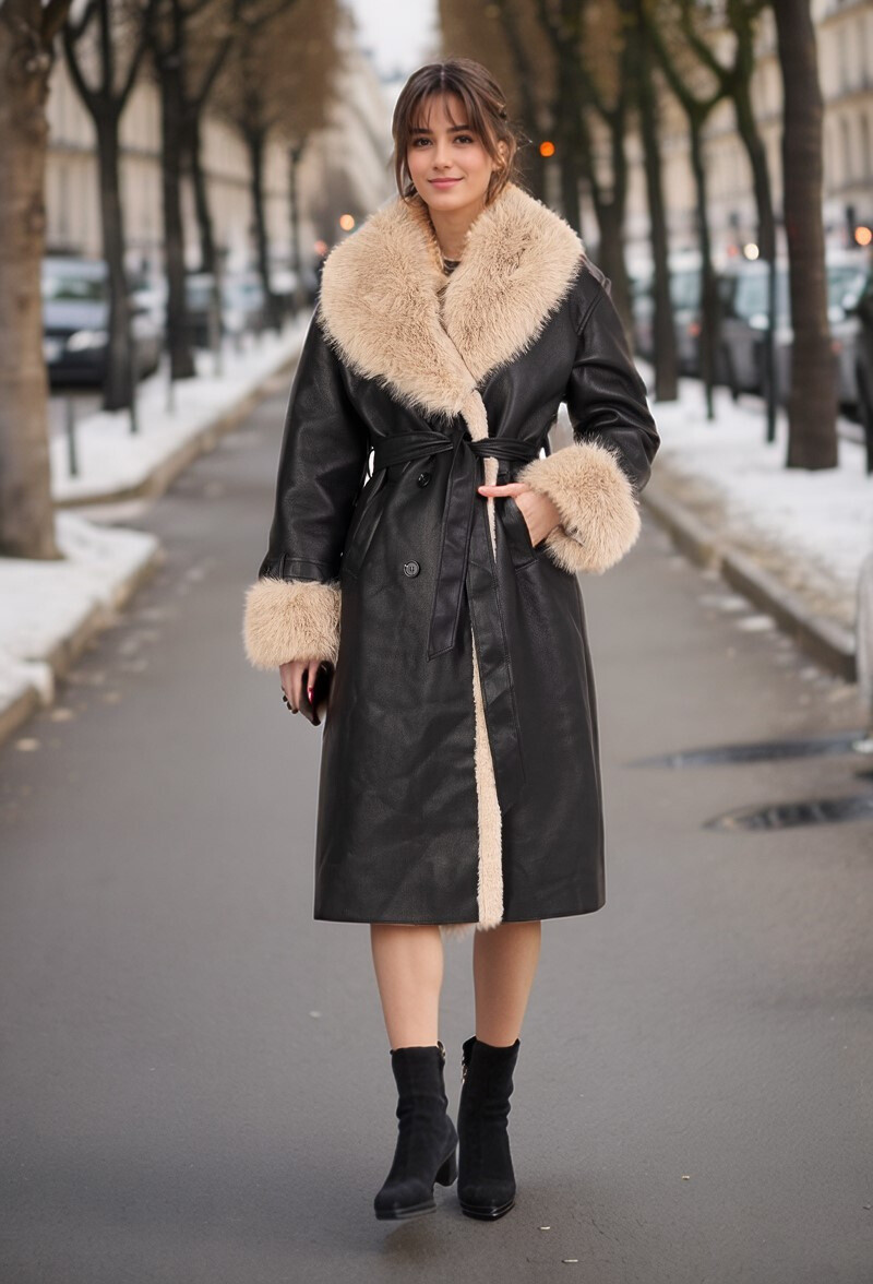 Grossiste Cherry Koko - Trench en similicuir avec fourrure en col et manches
