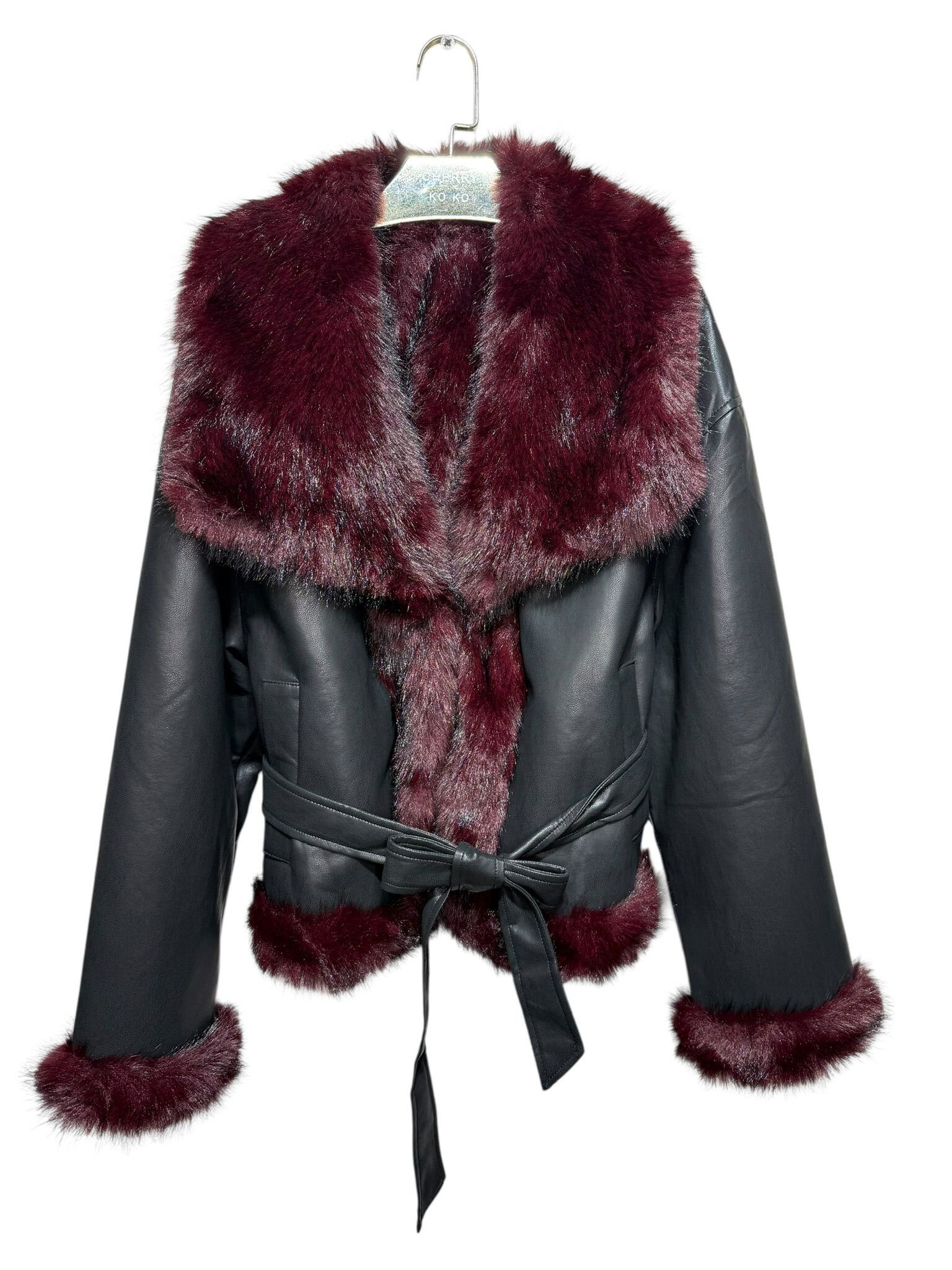 VELORIA – Reversible belted coat in faux leather and faux fur | Paris ...