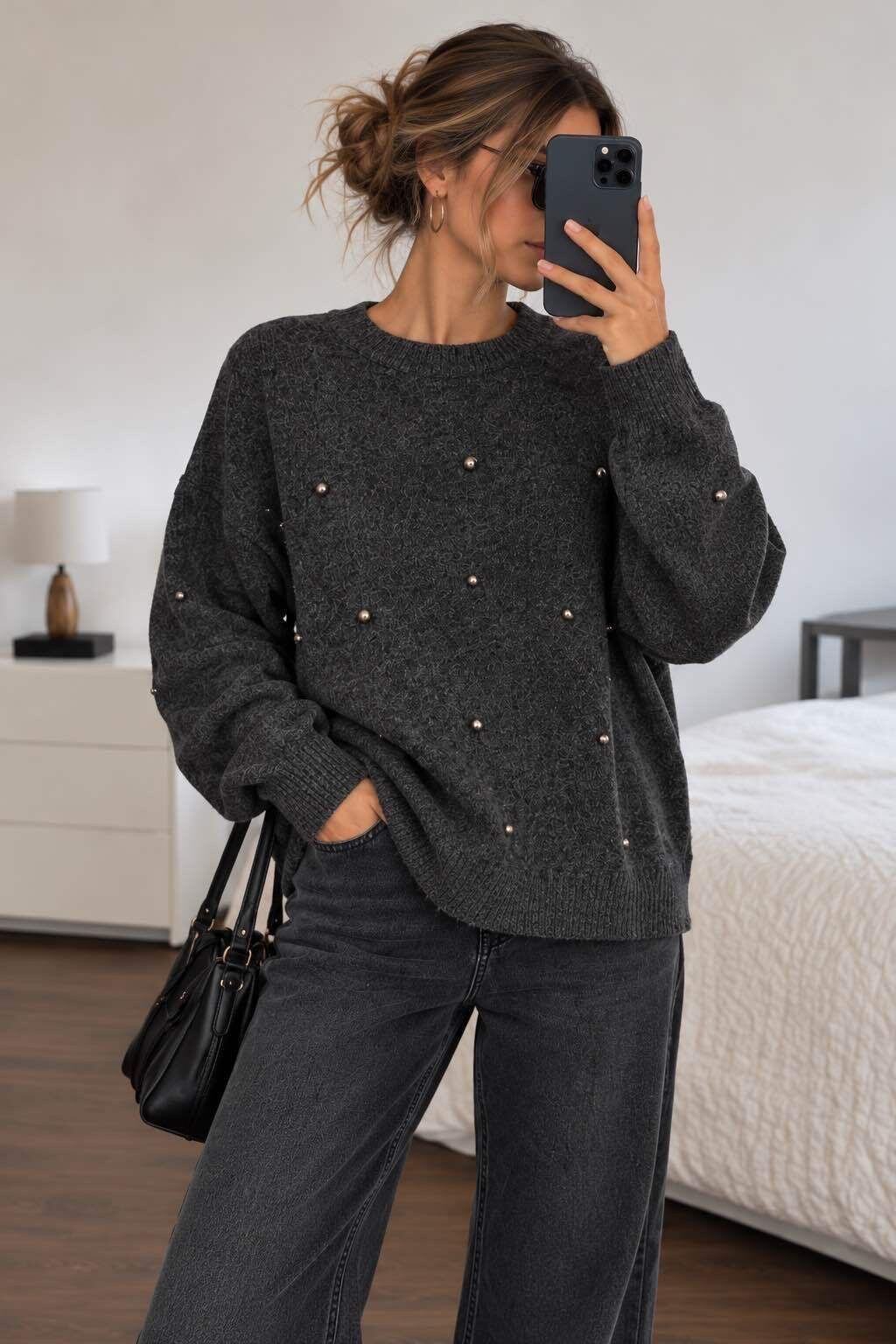 Großhändler Cherry Koko - ALPINE — Oversize-Strickpullover mit Metallperlen