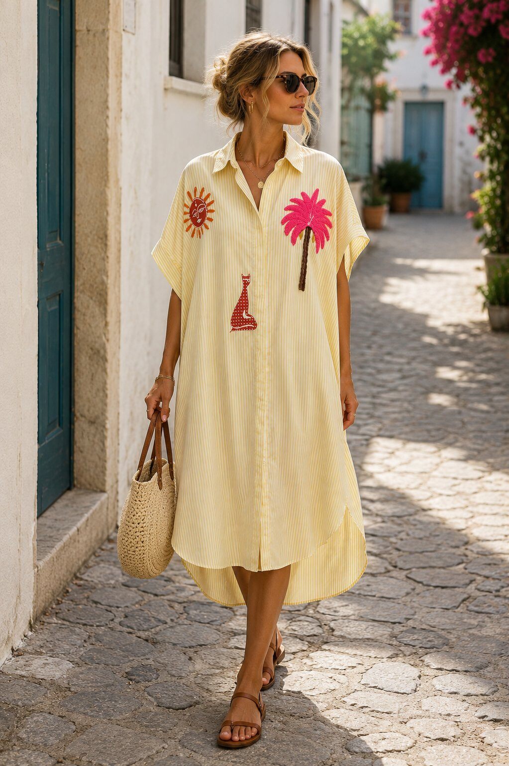 Wholesaler Cherry Koko - BLOOM – Oversized Striped Embroidered Shirt Dress