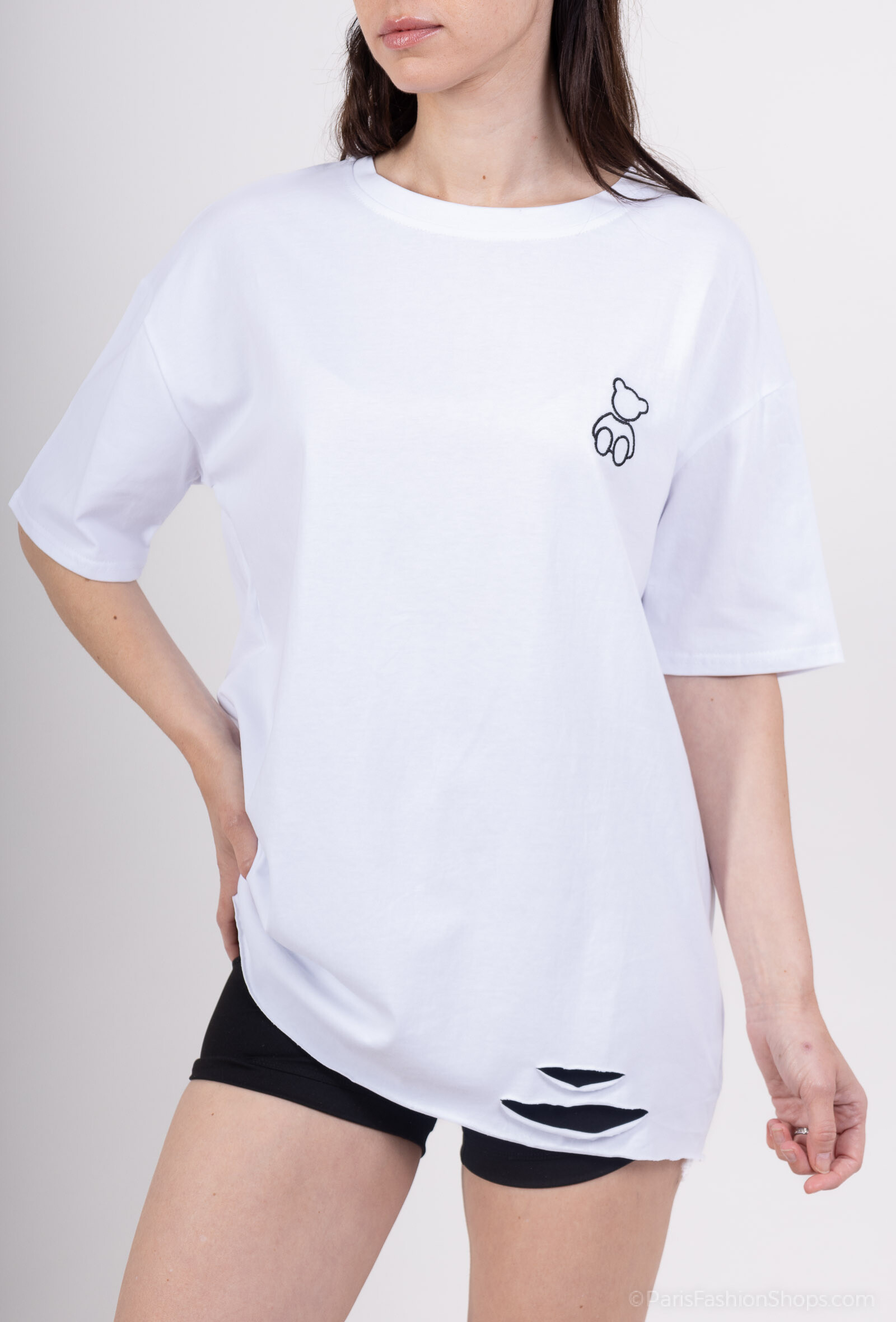 Grossiste Cherry Koko - T-shirt avec motif imprimé déchiré en bas