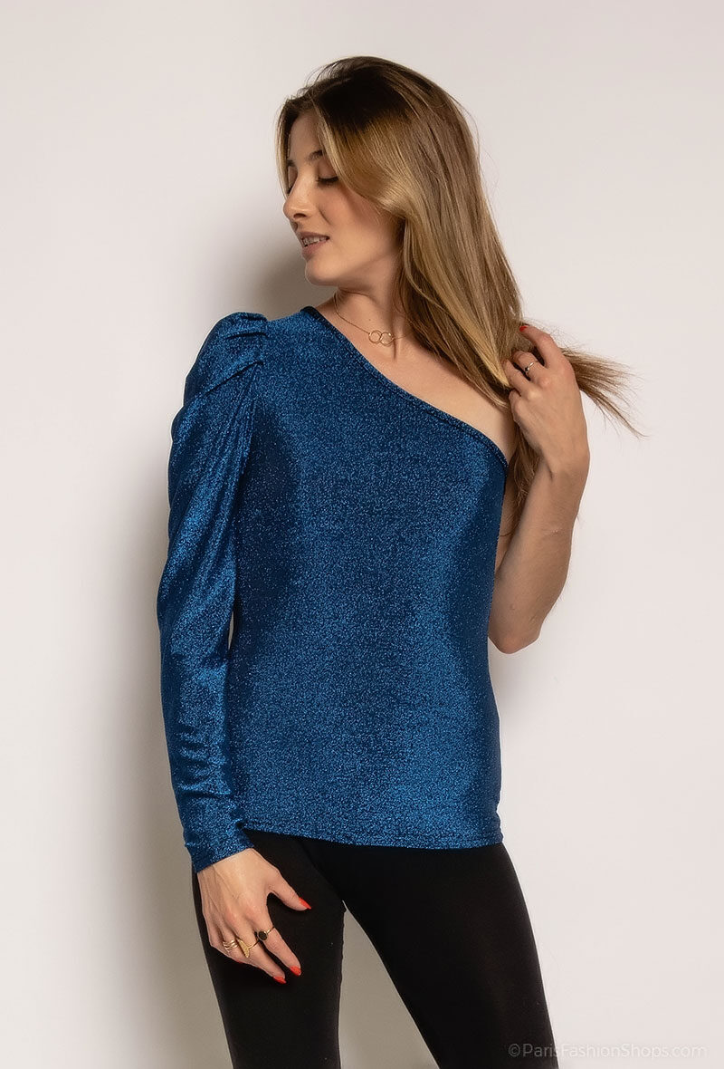Wholesaler Cherry Koko - LUCIA – Asymmetrical sequined top with a ruched long sleeve