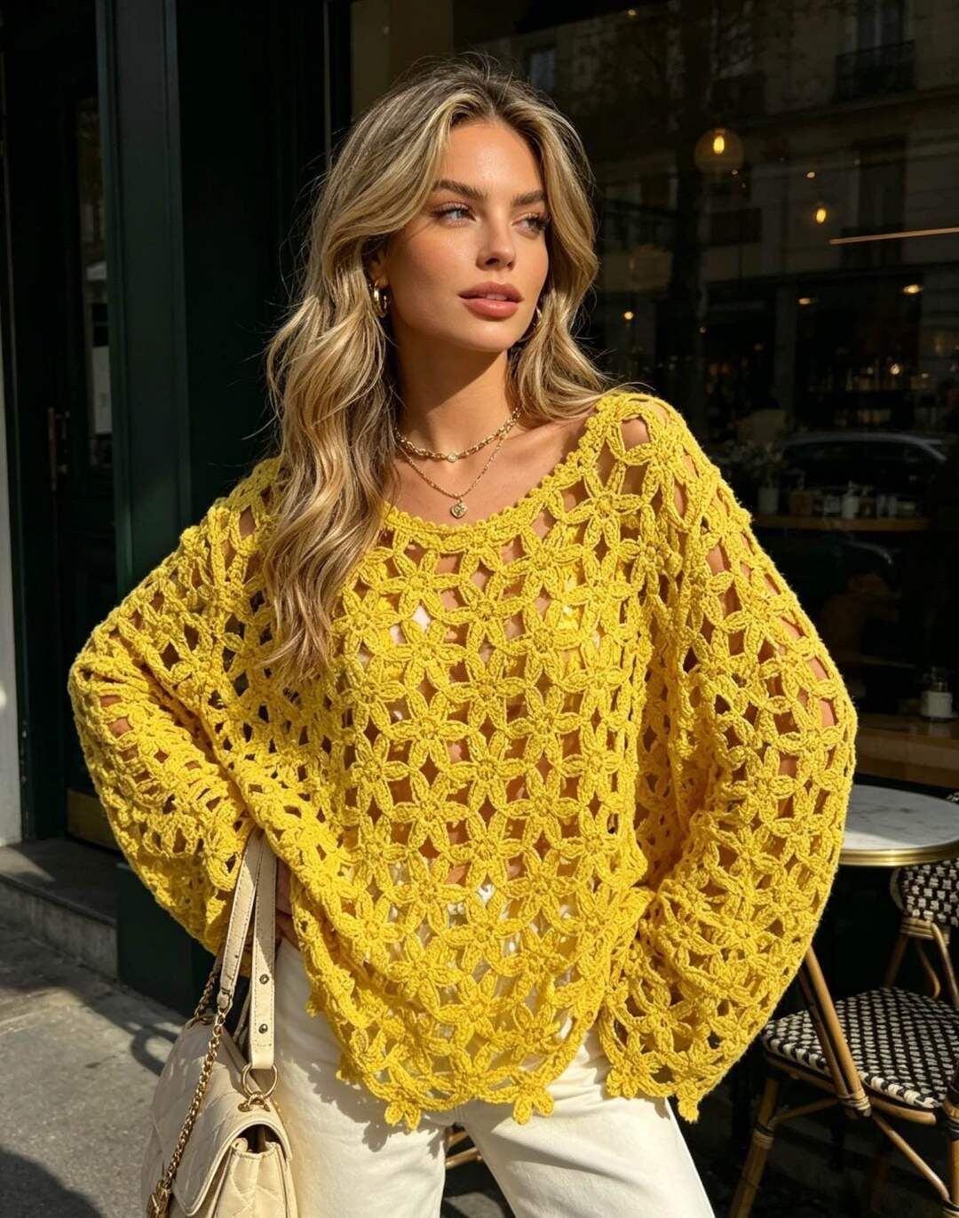 Großhändler Cherry Koko - SOLEA — Oversize-Häkeloberteil mit Lochstrick für einen raffiniert natürlichen Look