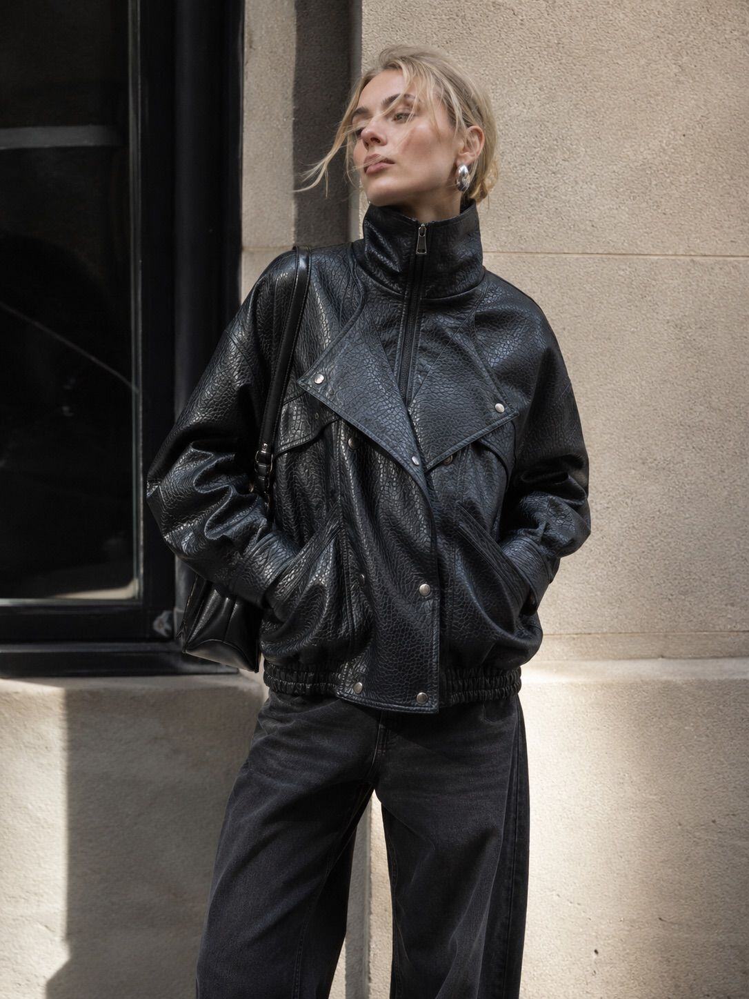 Wholesaler Cherry Koko - SIENNA – Textured faux leather jacket with stand-up collar