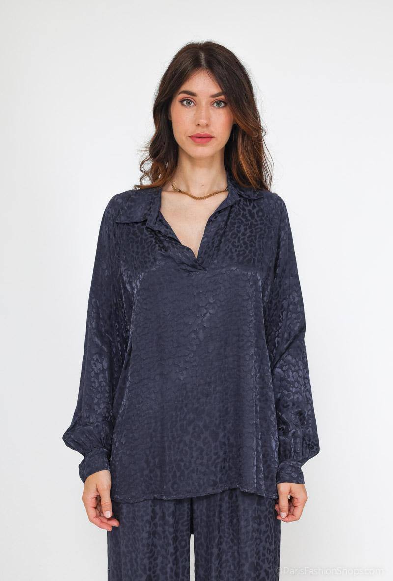 Mayorista Cherry Paris - Blusa con estampado de leopardo satinado CLARINDA