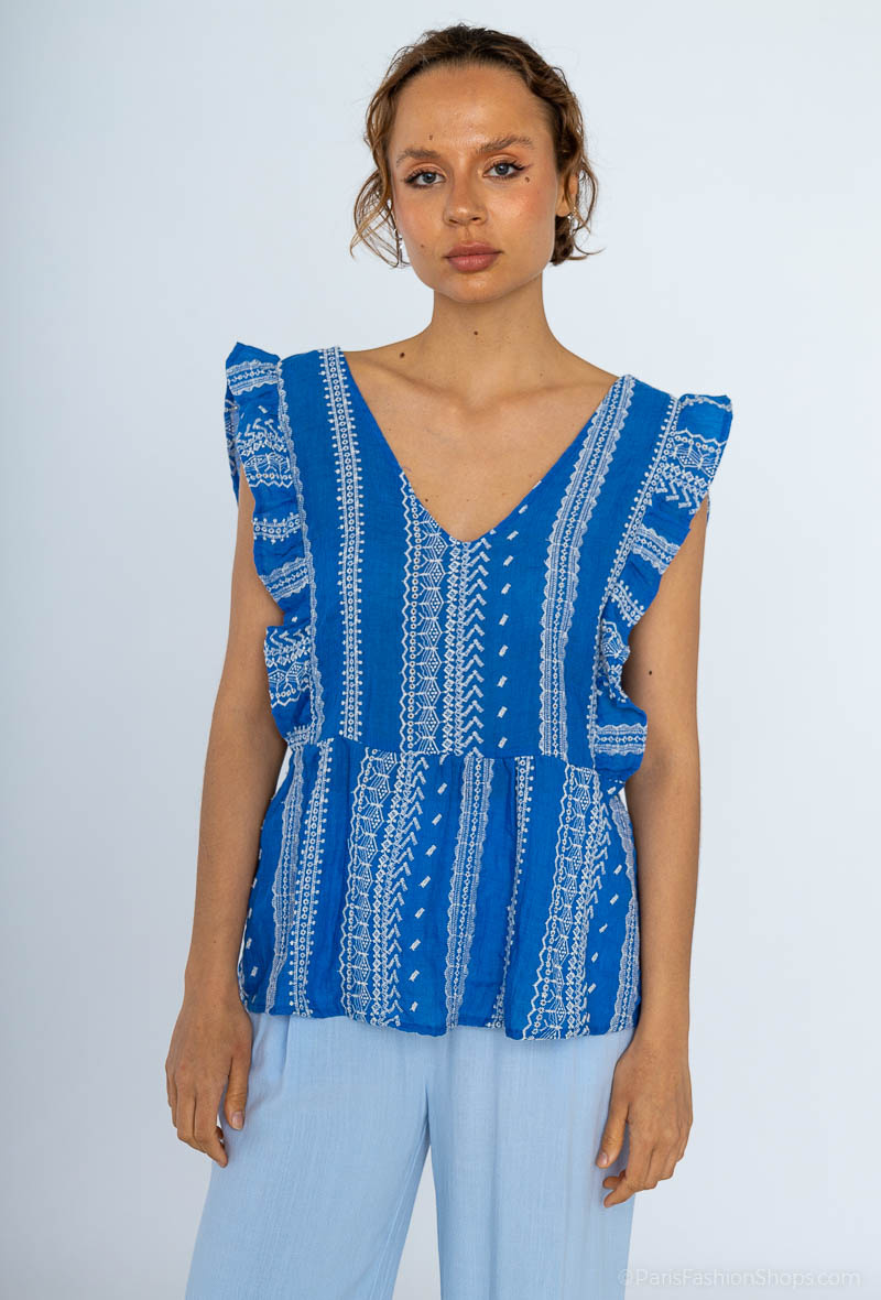 Grossiste Cherry Paris - Blouse sans manches en coton brodé IZOLDA