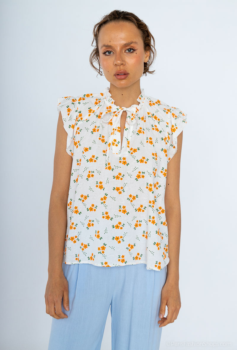 Grossiste Cherry Paris - Blouse sans manches en coton imprimé col V CARLOTTA