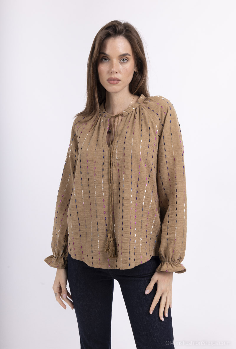 Grossiste Cherry Paris - Blouses en coton brodées fils multicolors ELISSANDRE