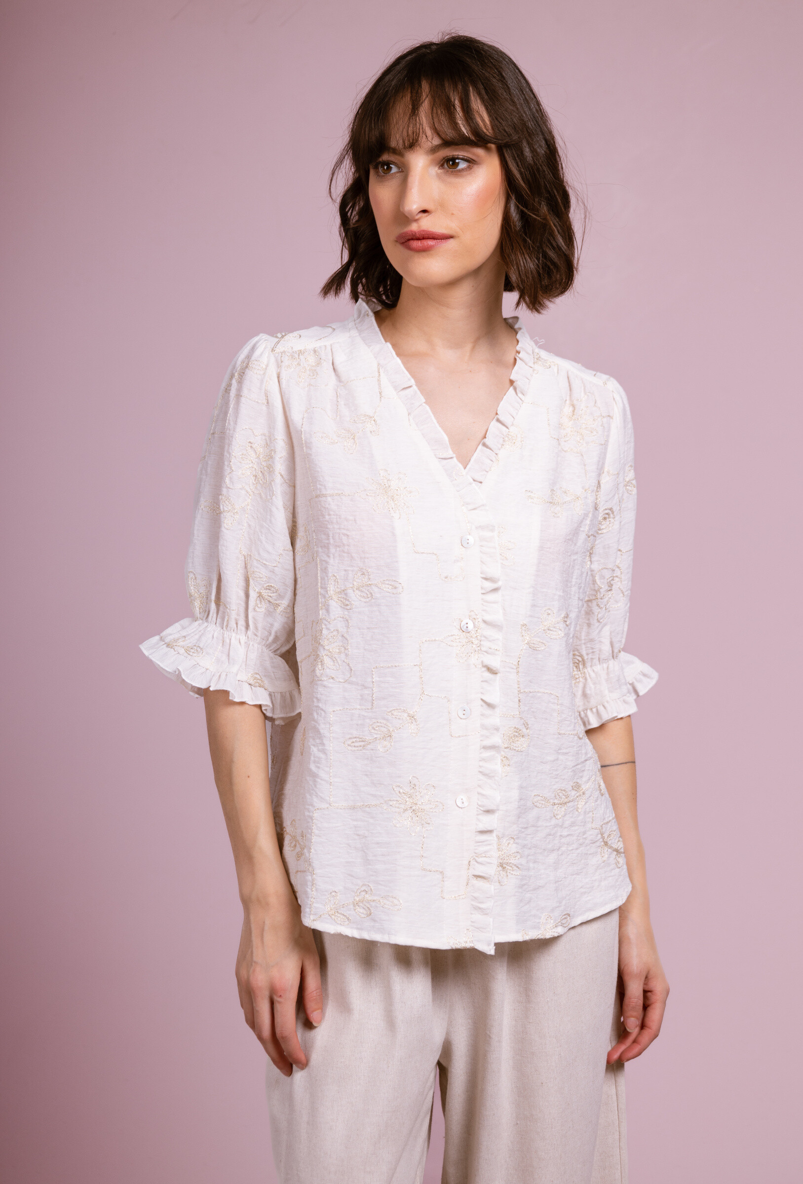 Wholesaler Cherry Paris - Blouse flying in Enora embroidered fabrics