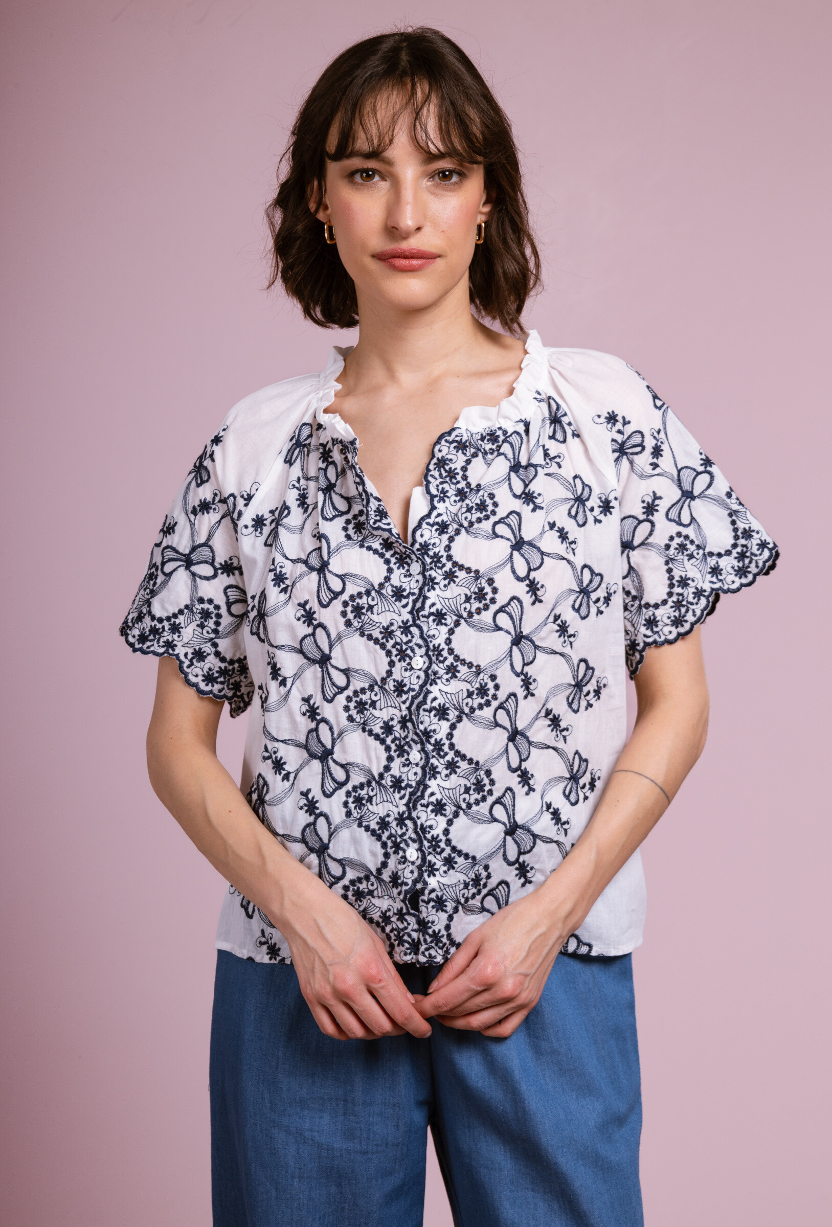 Wholesaler Cherry Paris - Uni cotton blouse embroidered Kimiko