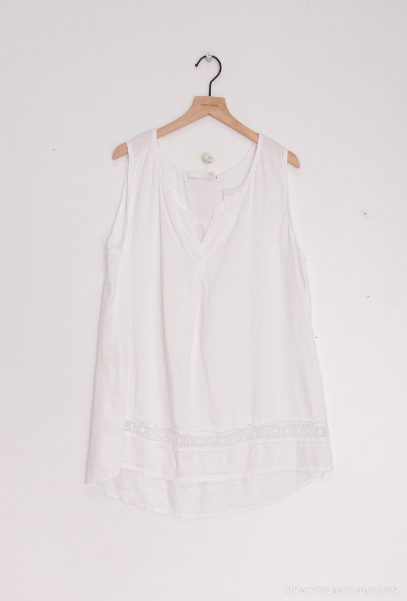 Grossiste Cherry Paris - Top sans manches en lin uni GENEVA