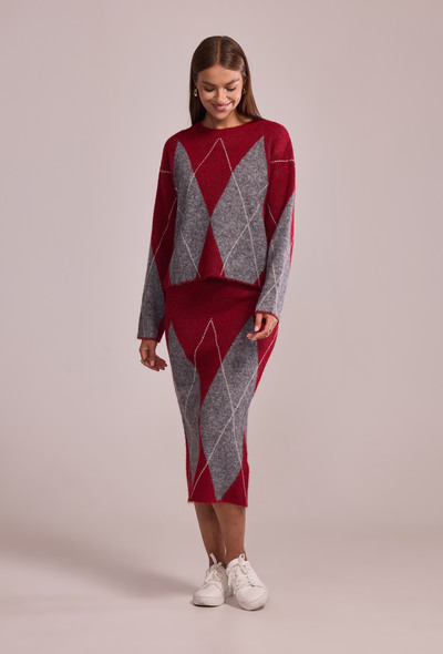 Grossiste Cherry Paris - Ensemble pull et jupe imprimé carreau ZITA Grossiste Cherry Paris - Ensemble pull et jupe imprimé carreau ZITA