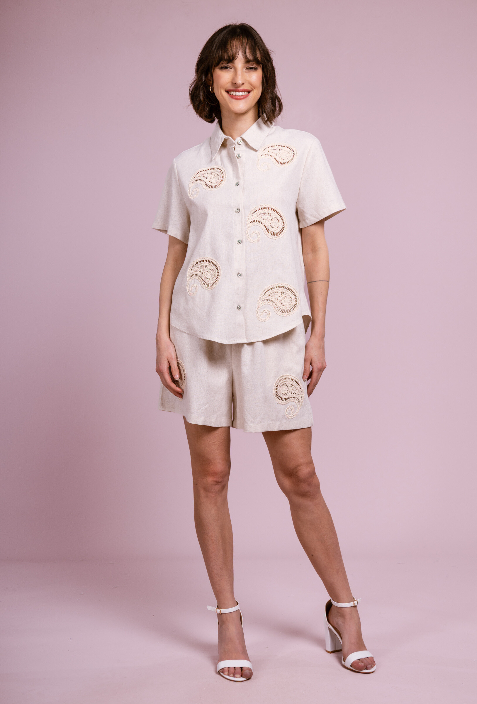Grossiste Cherry Paris - Ensembles chemiser et short en lin motifs paysley MAREVA