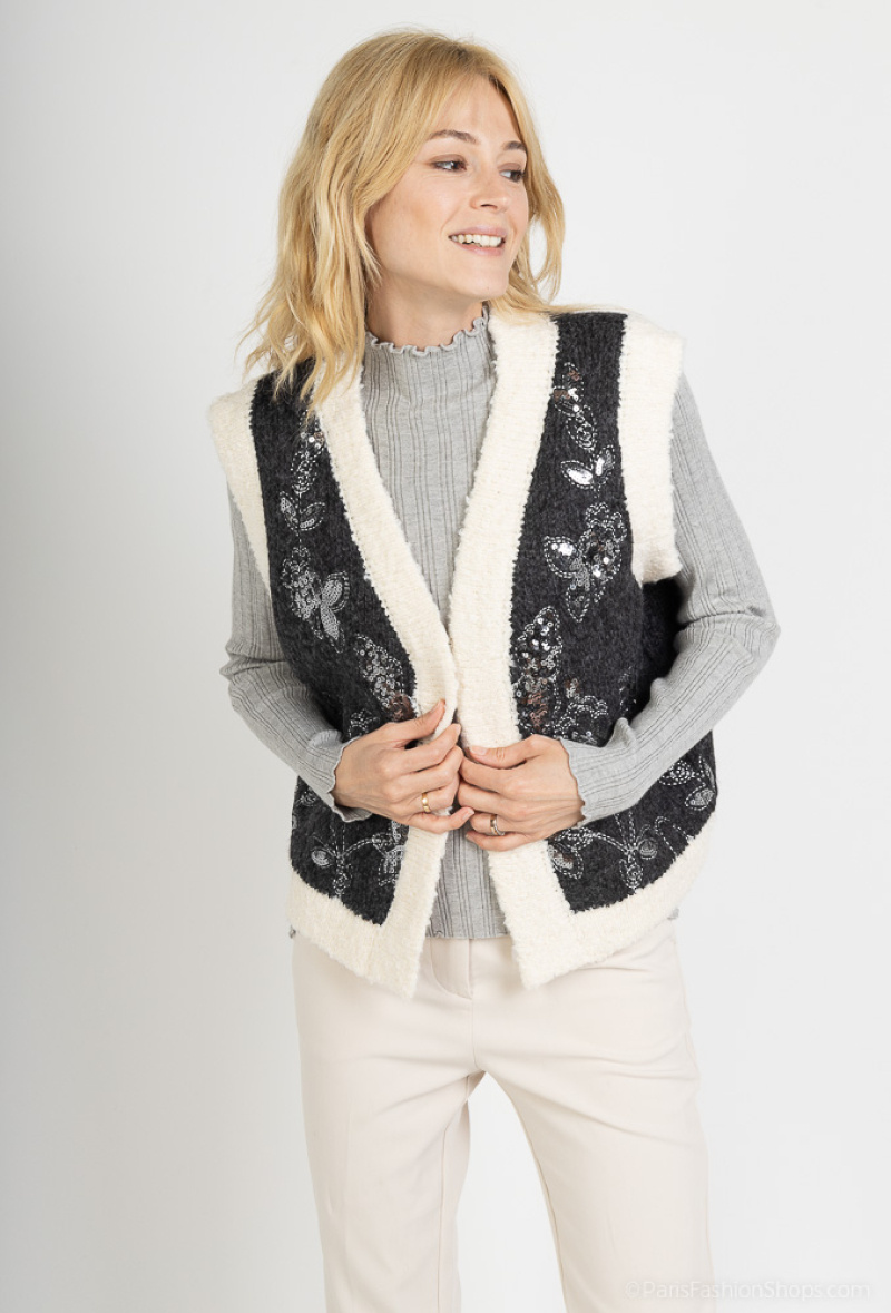 Wholesaler Cherry Paris - FEODORA open sleeveless vest with embroidered sequins